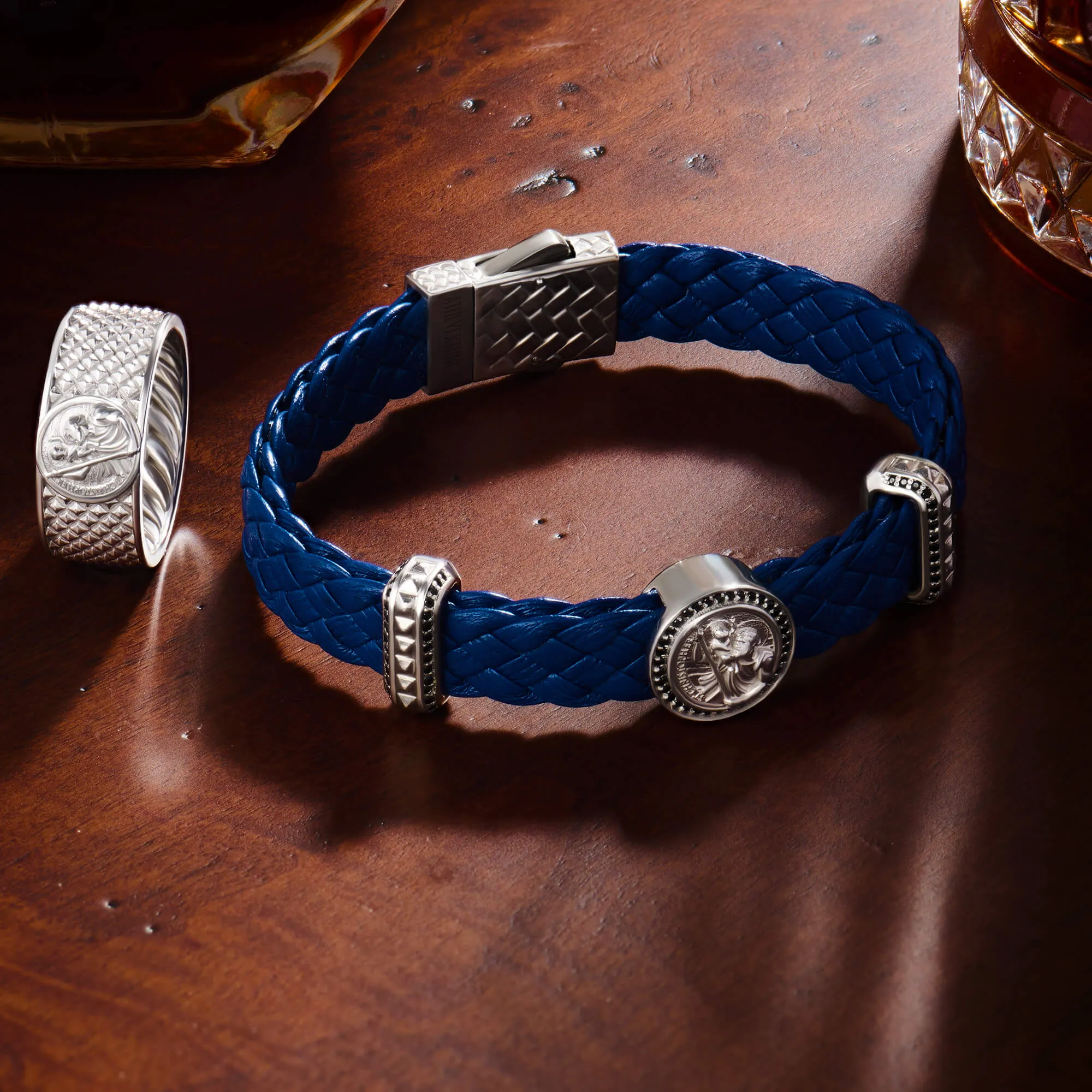 Saint Christopher Leather Bracelet in Gold