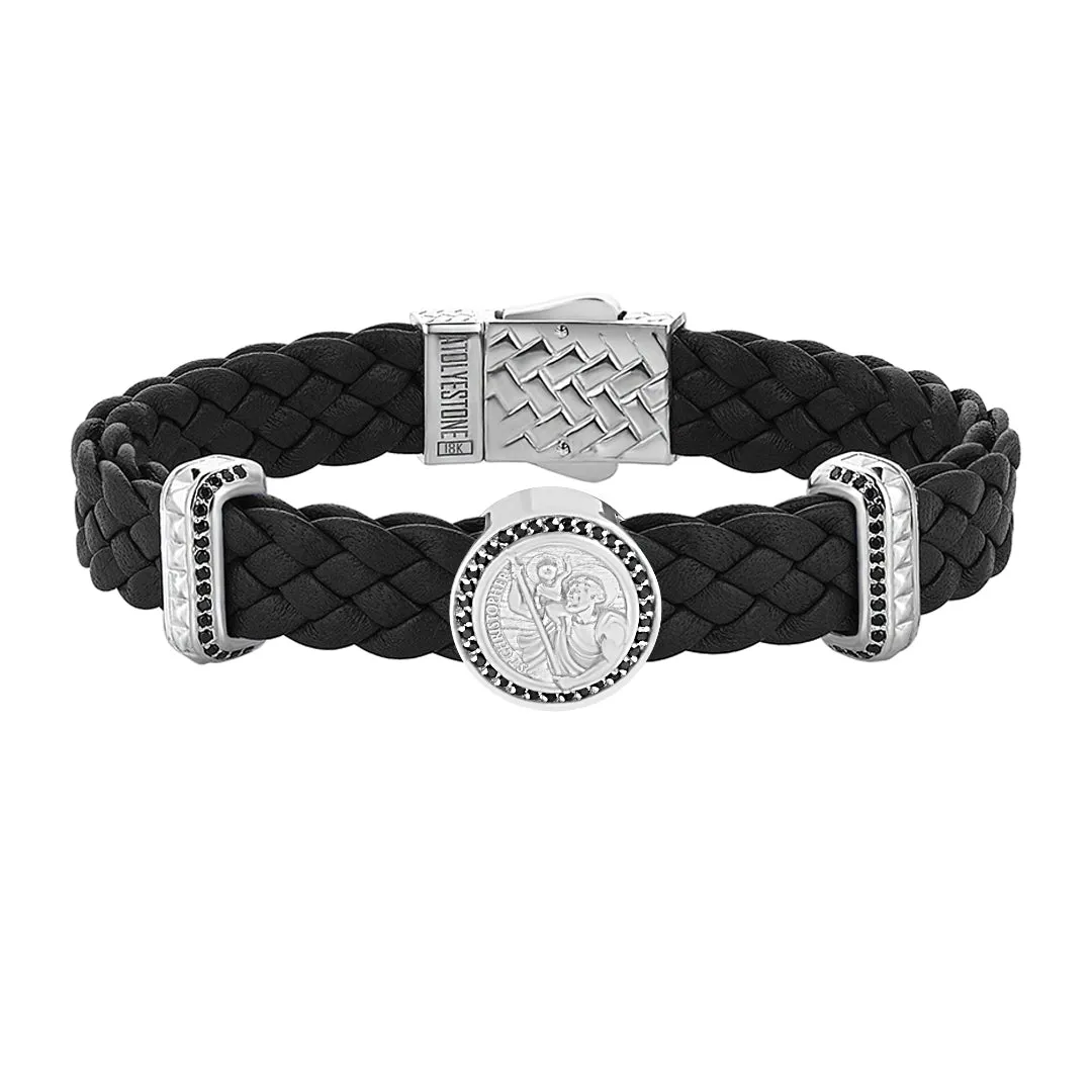 Saint Christopher Leather Bracelet in Gold