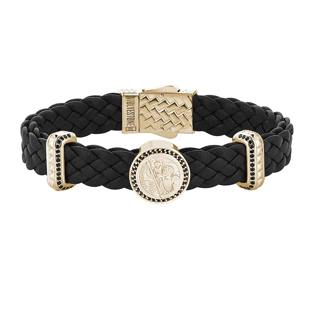 Saint Christopher Leather Bracelet in Gold