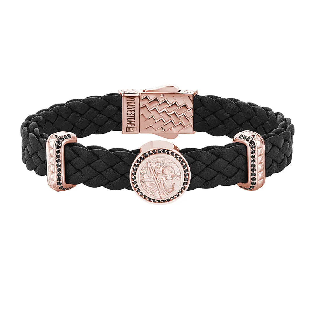 Saint Christopher Leather Bracelet in Gold