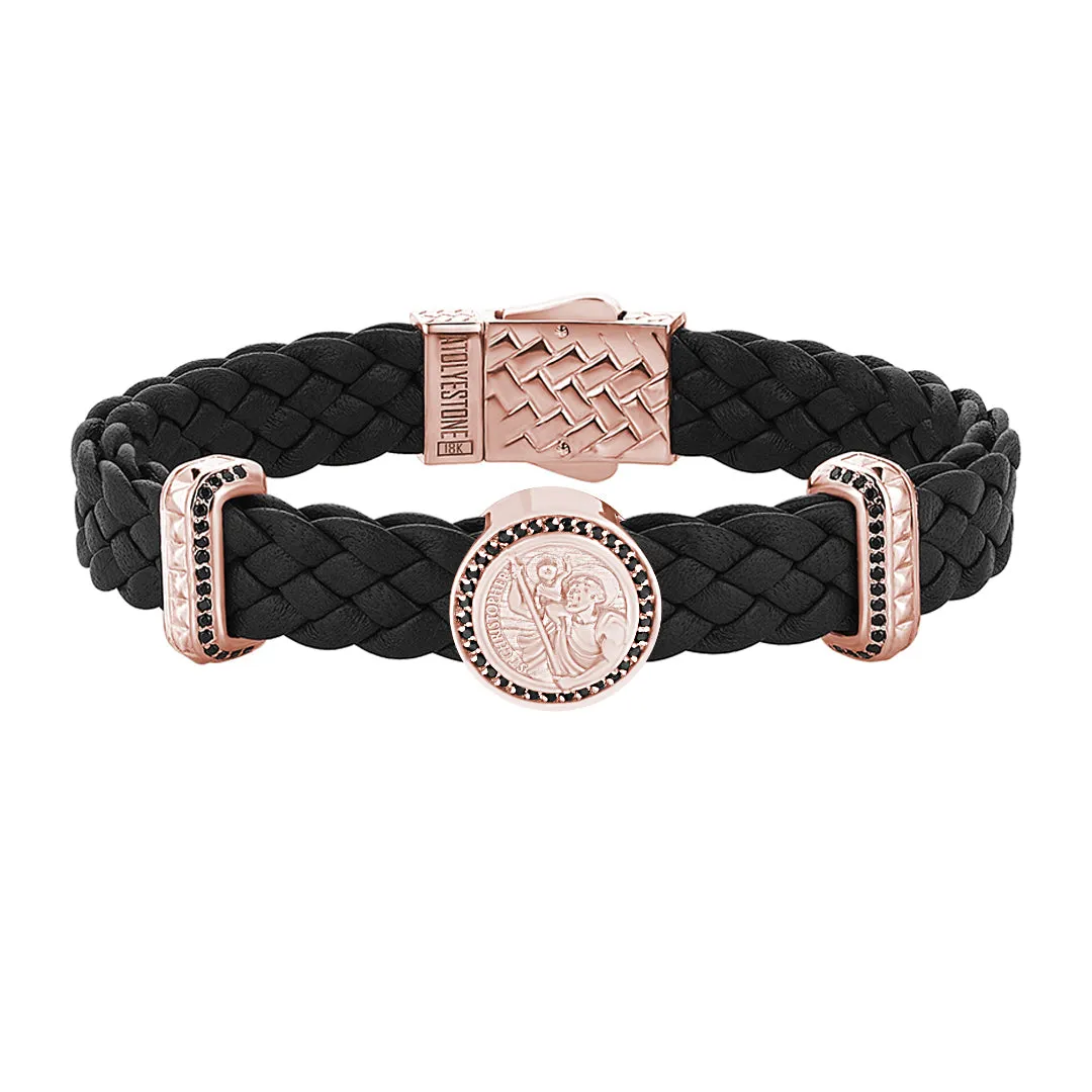 Saint Christopher Leather Bracelet in Gold