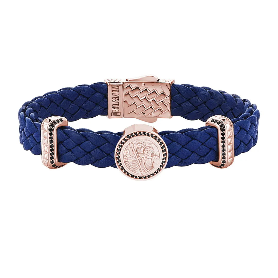 Saint Christopher Leather Bracelet in Gold