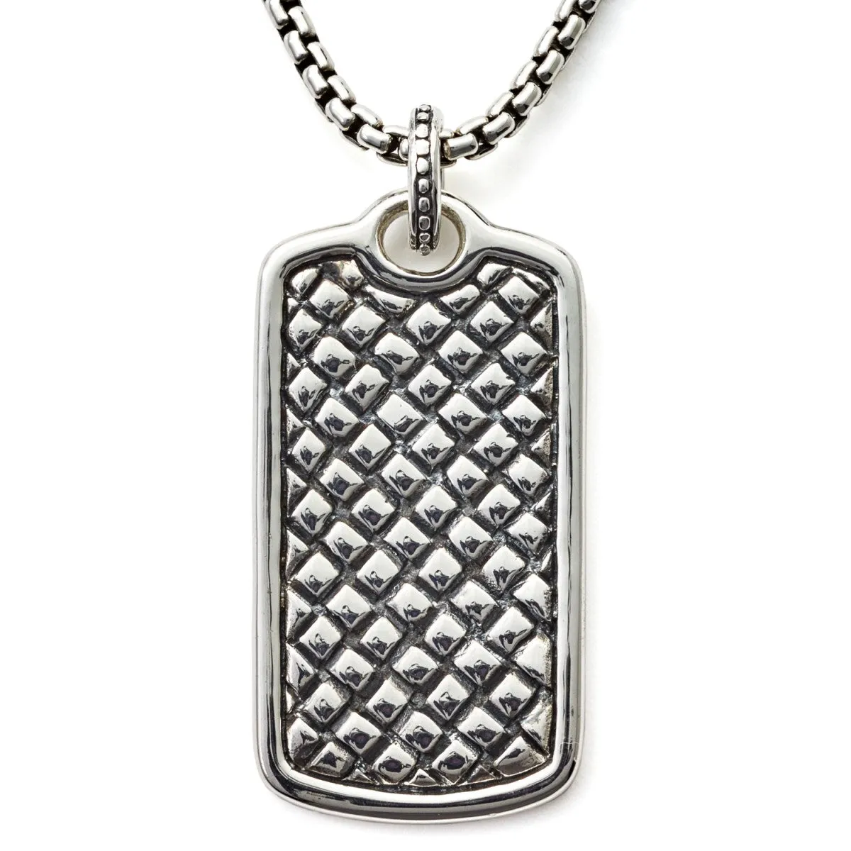 Scott Kay Sterling Silver Box Chain Necklace with Classic Equestrian Dog Tag, 26 Inches