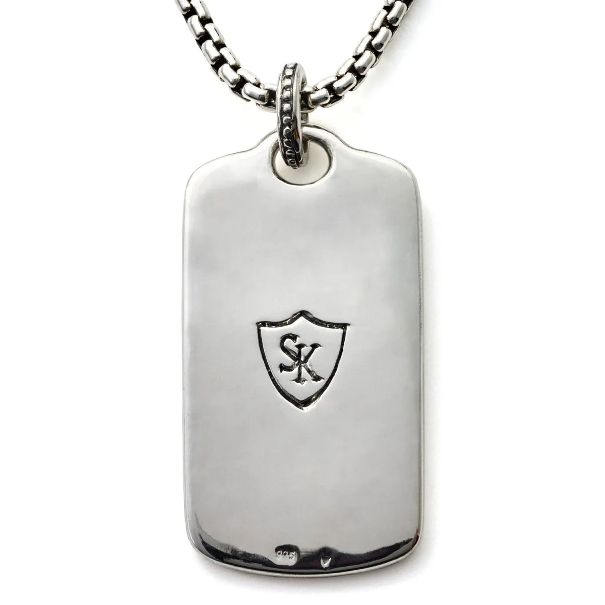 Scott Kay Sterling Silver Box Chain Necklace with Classic Equestrian Dog Tag, 26 Inches
