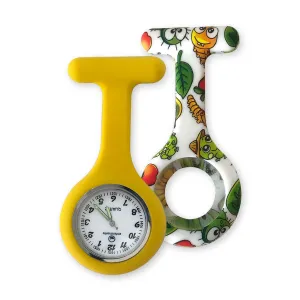 Silicone Nurse Fob Watch Glow in the Dark Yellow   Teal Apple Bugs Silicone Extra
