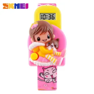 Skmei Cute Children's Kids Watches Fashion Casual Sport Cartoon Watch For Girls Rubber Strap Children's Digital LED Wristwatches