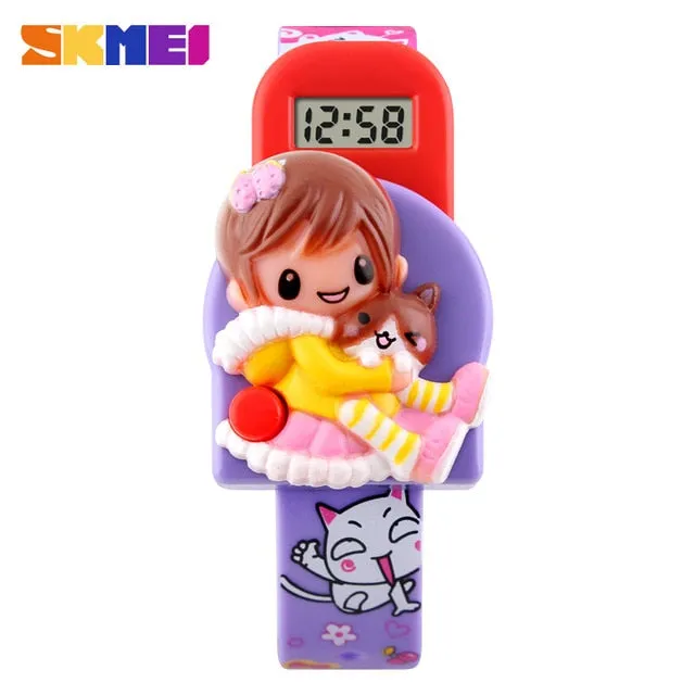 Skmei Cute Children's Kids Watches Fashion Casual Sport Cartoon Watch For Girls Rubber Strap Children's Digital LED Wristwatches