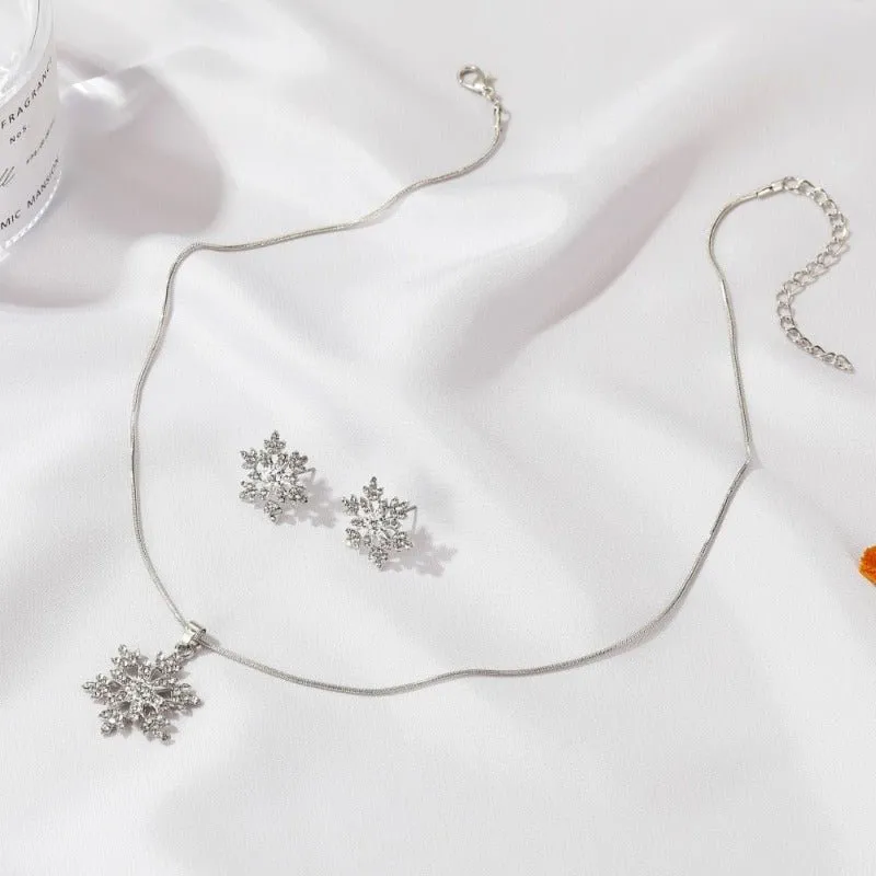 Snowflake Zircon Jewelry Set Earrings Necklace jewelry