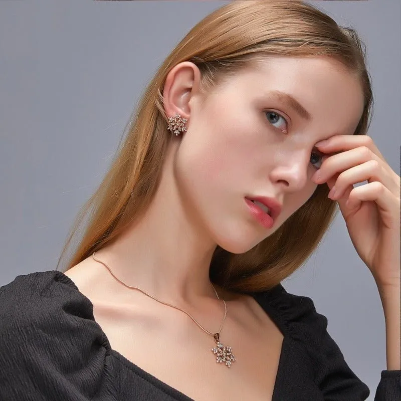 Snowflake Zircon Jewelry Set Earrings Necklace jewelry