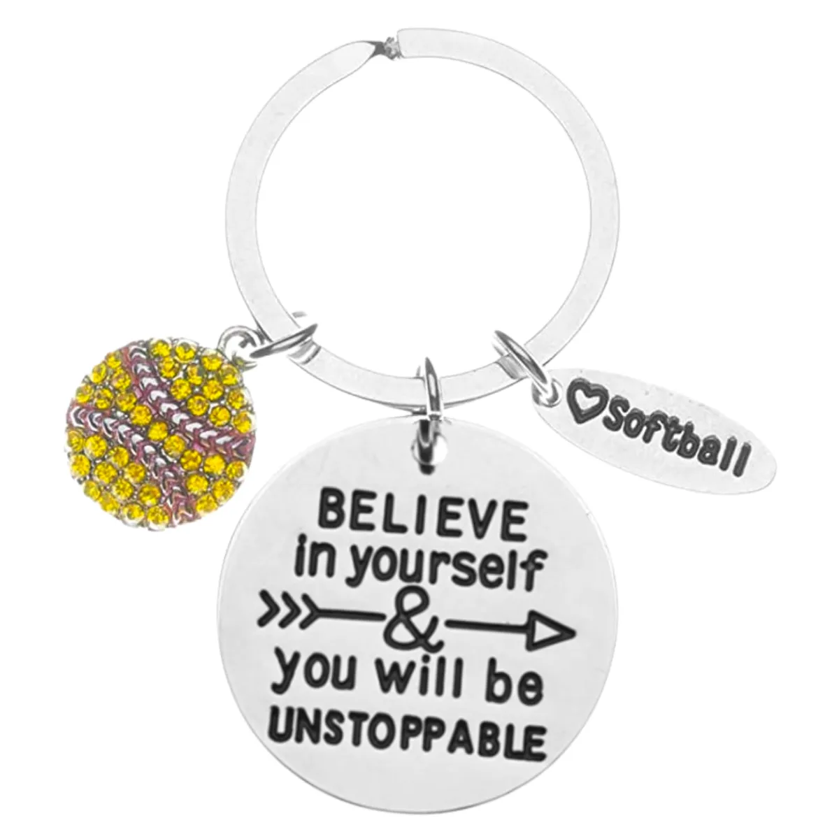 Softball Keychain - Believe in Yourself and You Will Be Unstoppable