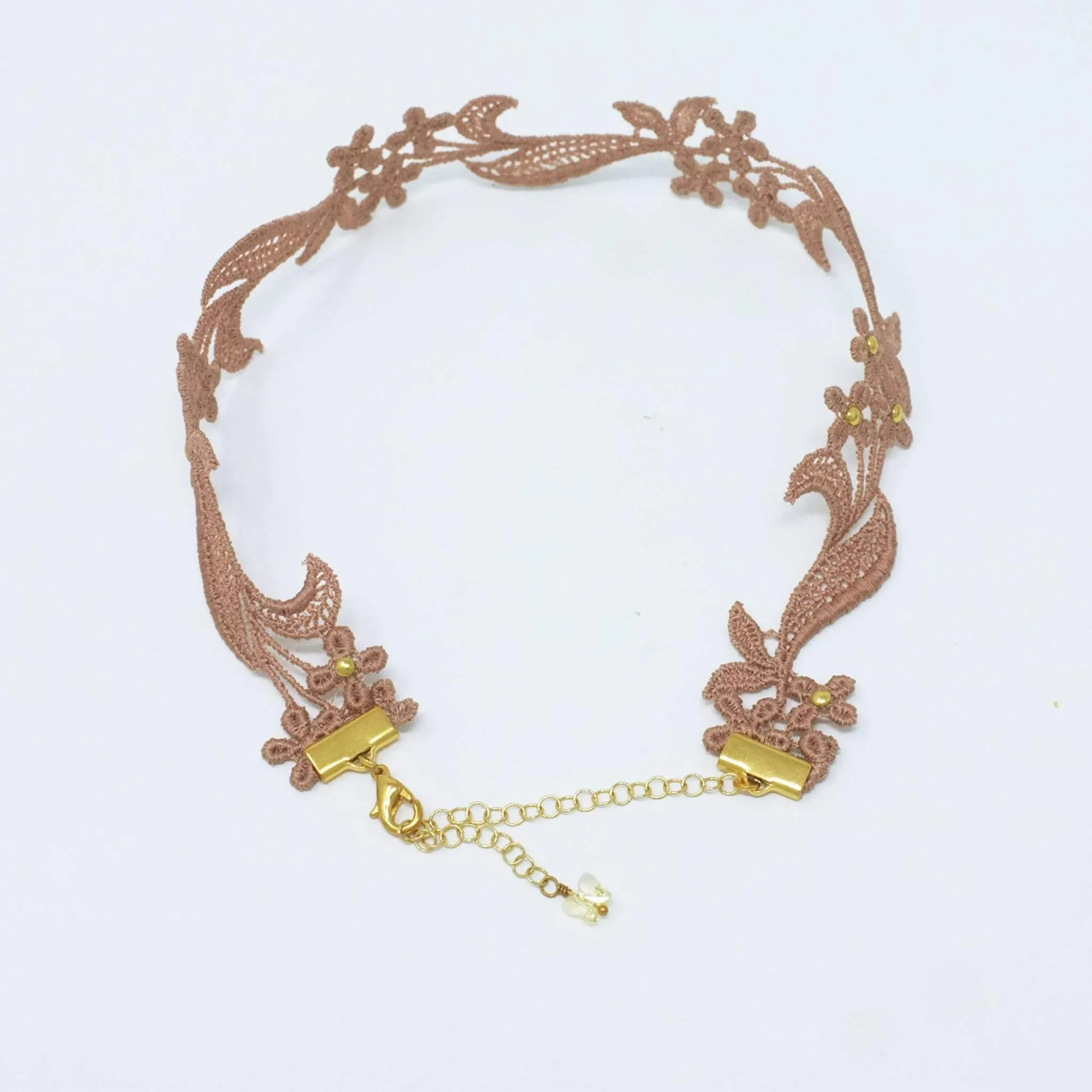 Sophia Beige & Gold Floral Choker Necklace