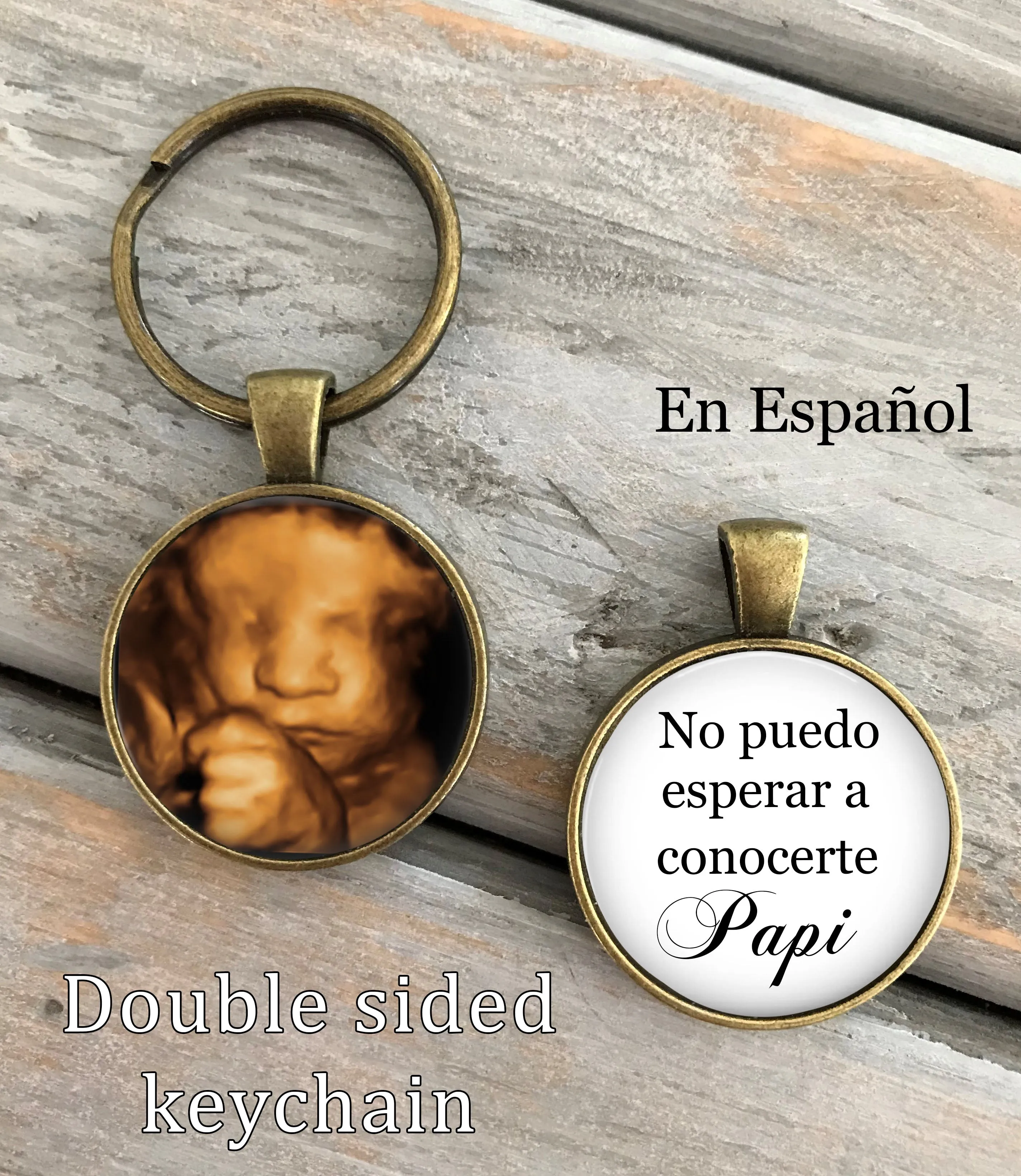 SPANISH Sonogram keychain - double sided - NO PUEDO ESPERAR A CONOCERTE