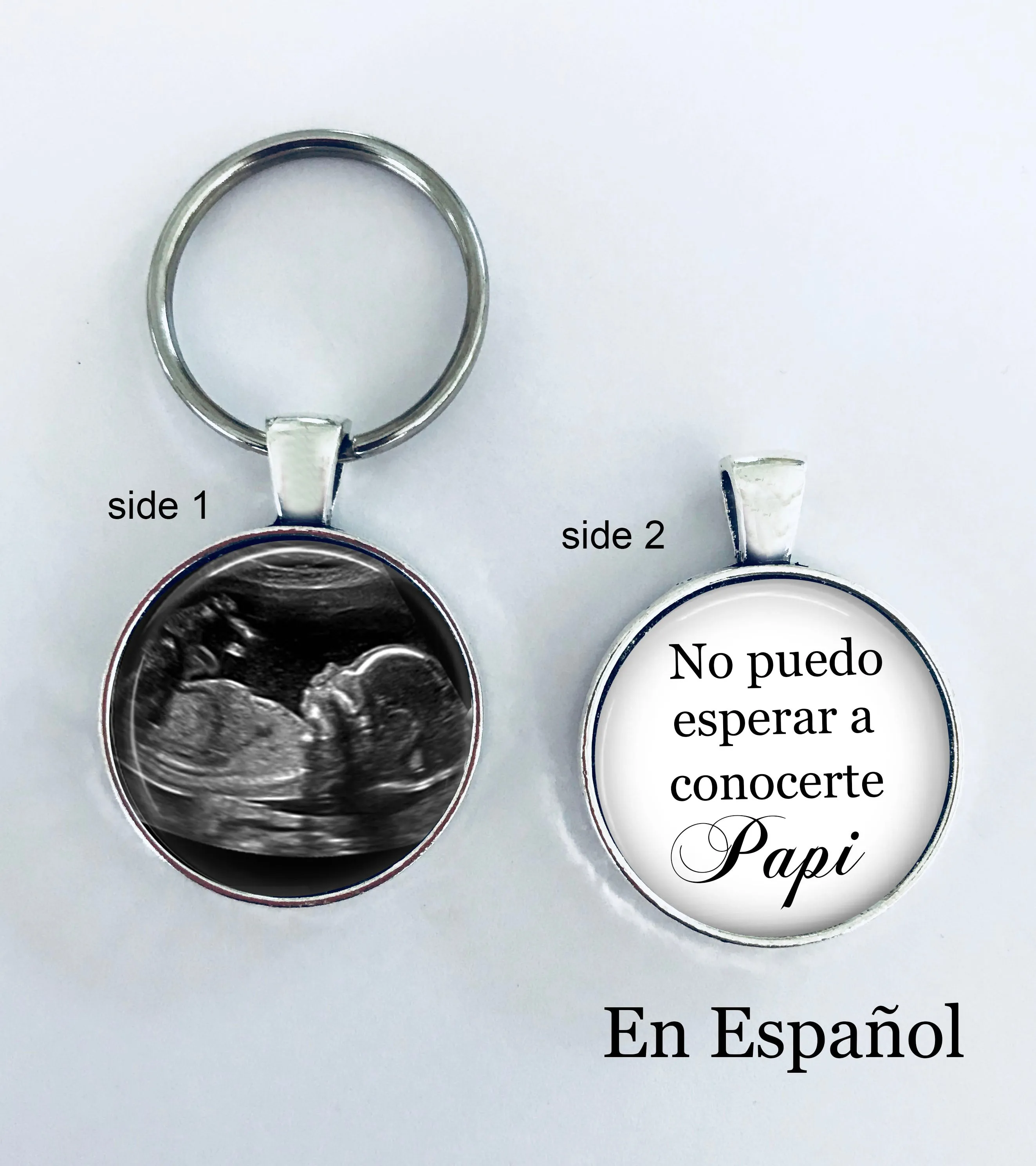 SPANISH Sonogram keychain - double sided - NO PUEDO ESPERAR A CONOCERTE