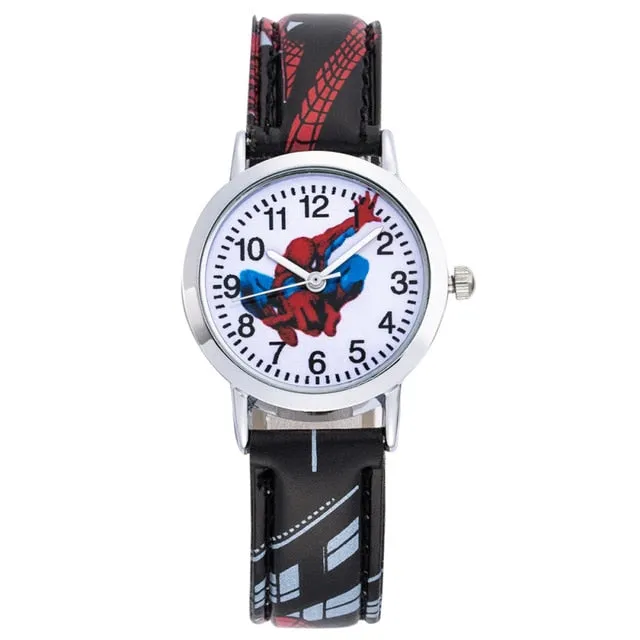 Spiderman Cartoon Kids Watches 30M Waterproof Cool Pattern Leather Strap Children Wristwatch Boys Babys Gift Montre Enfant 2019