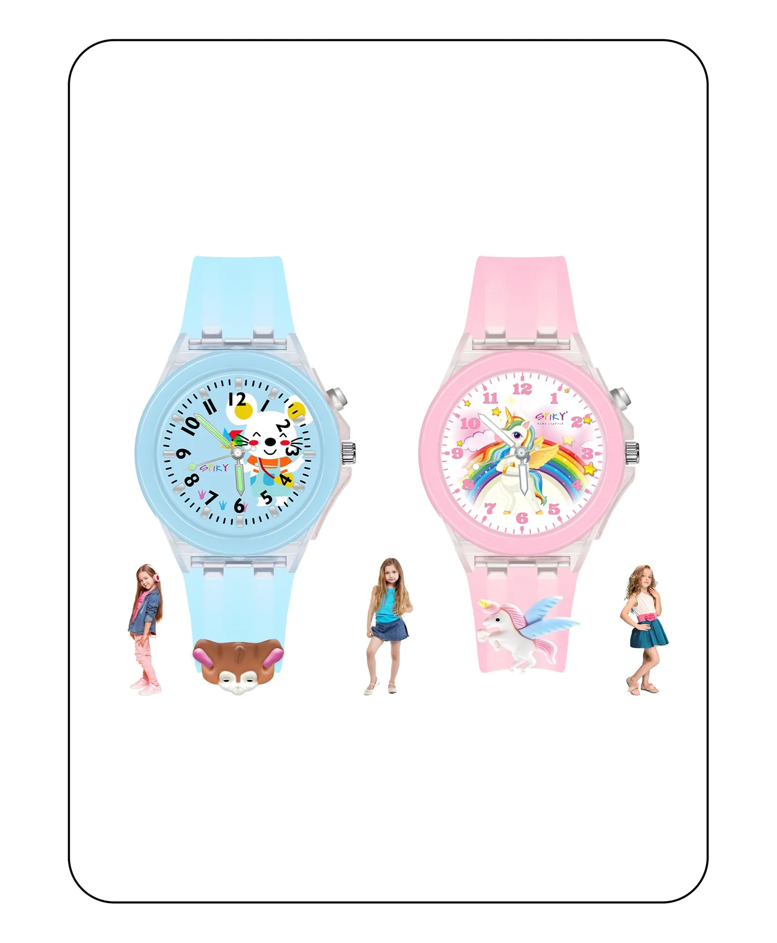 Spiky 3D Astronaut & Rabbit Cartoon Analog Light Watch Combo