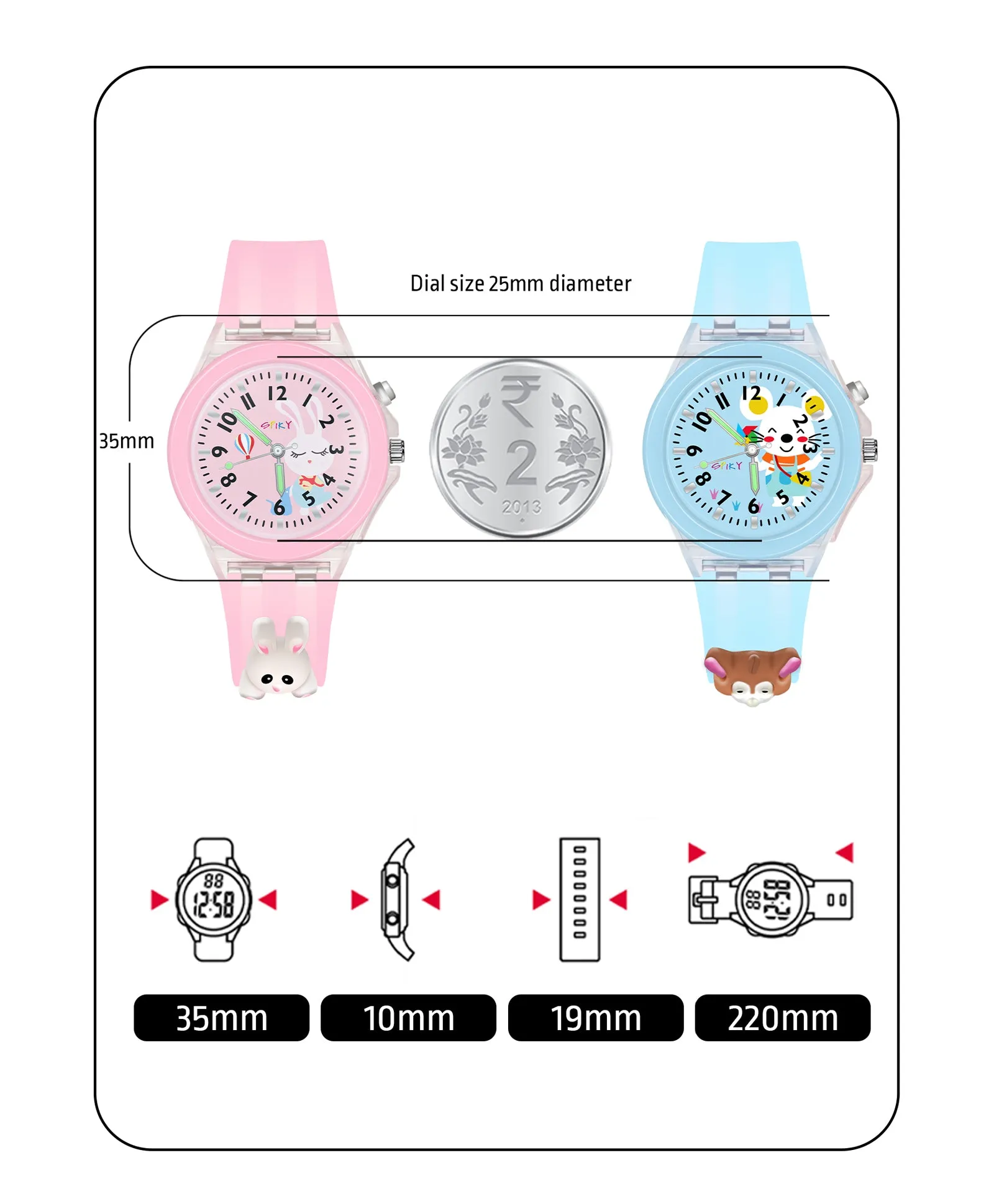 Spiky 3D Astronaut & Rabbit Cartoon Analog Light Watch Combo