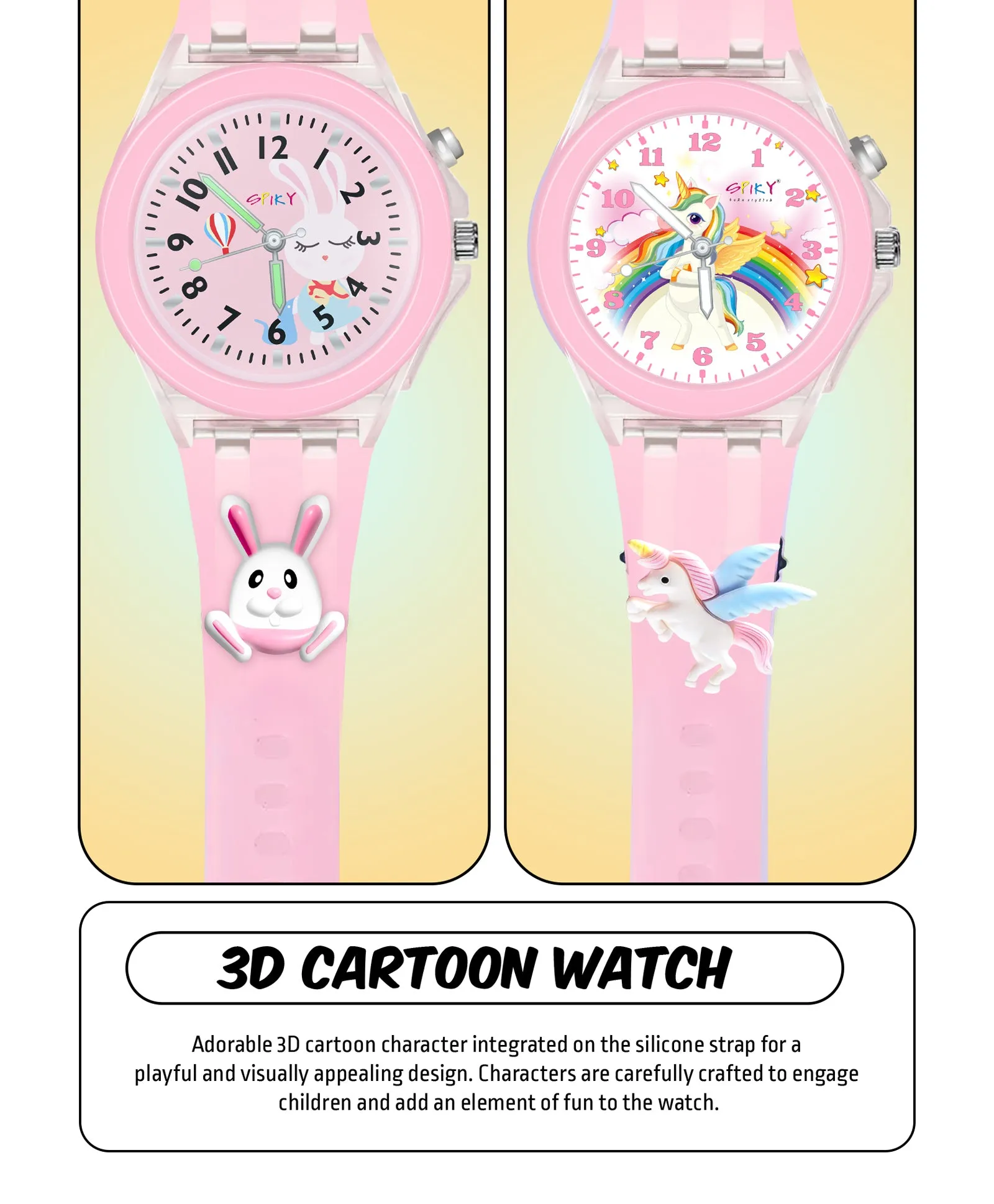 Spiky 3D Astronaut & Rabbit Cartoon Analog Light Watch Combo