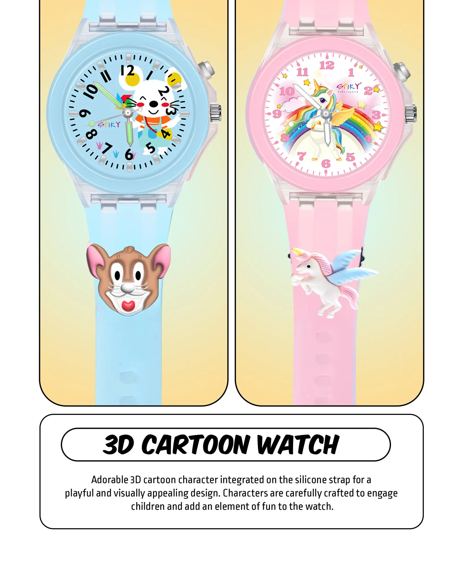 Spiky 3D Astronaut & Rabbit Cartoon Analog Light Watch Combo