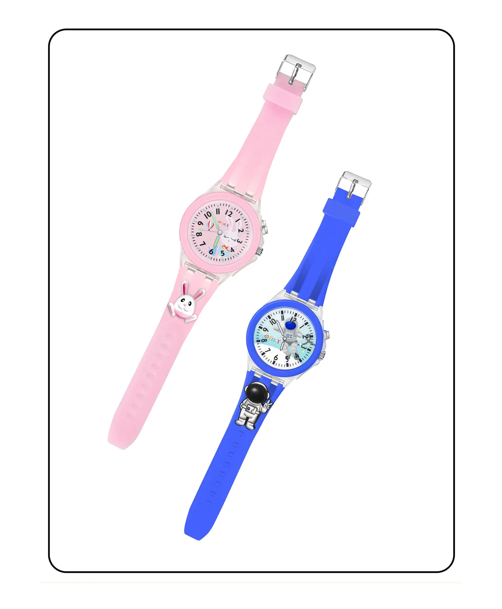 Spiky 3D Astronaut & Rabbit Cartoon Analog Light Watch Combo