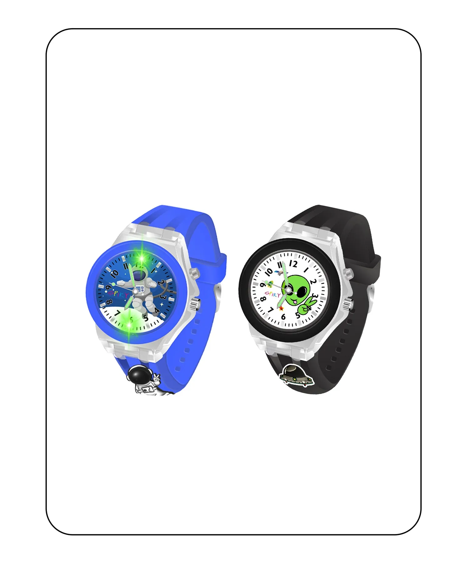 Spiky 3D Astronaut & Rabbit Cartoon Analog Light Watch Combo