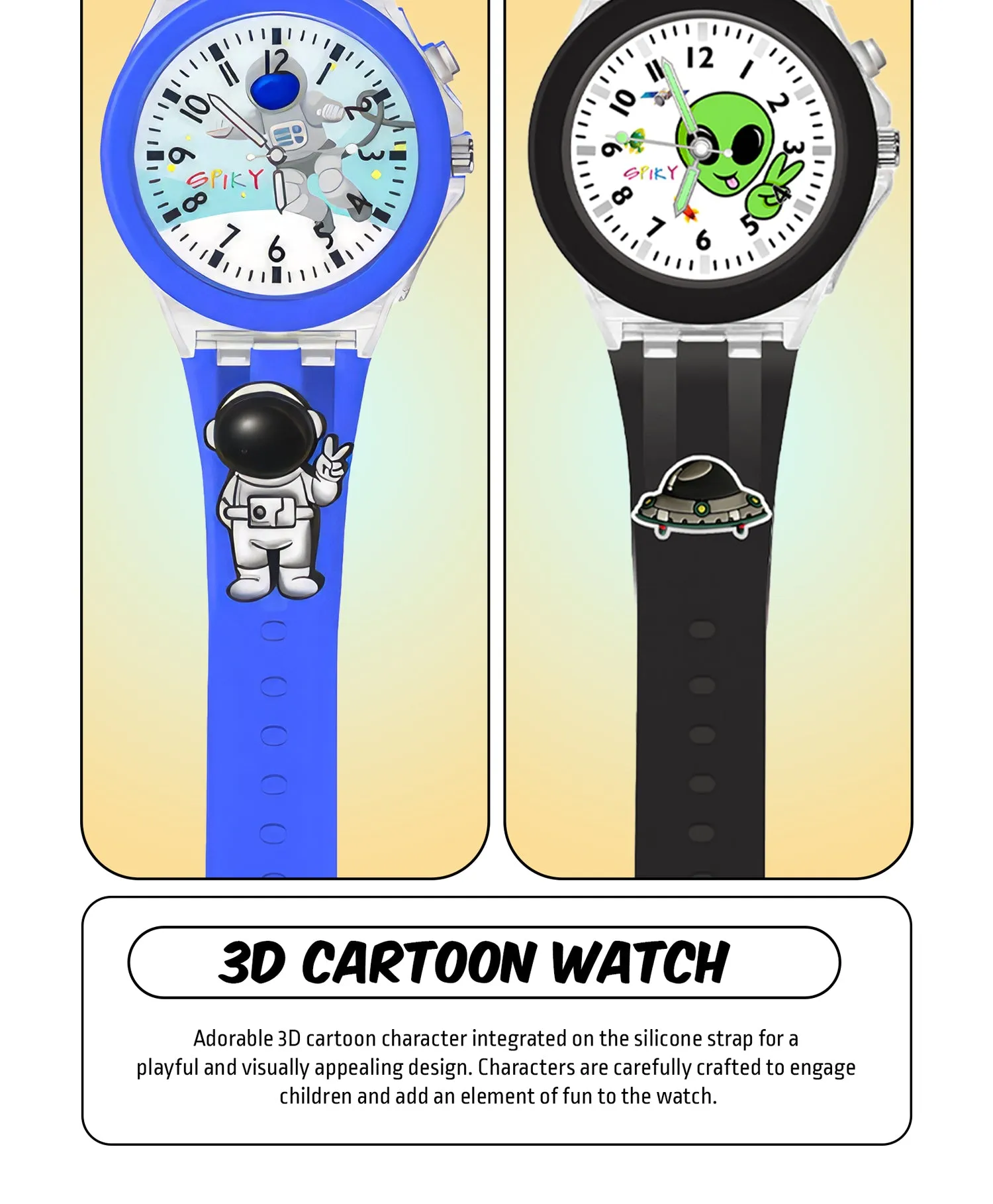 Spiky 3D Astronaut & Rabbit Cartoon Analog Light Watch Combo