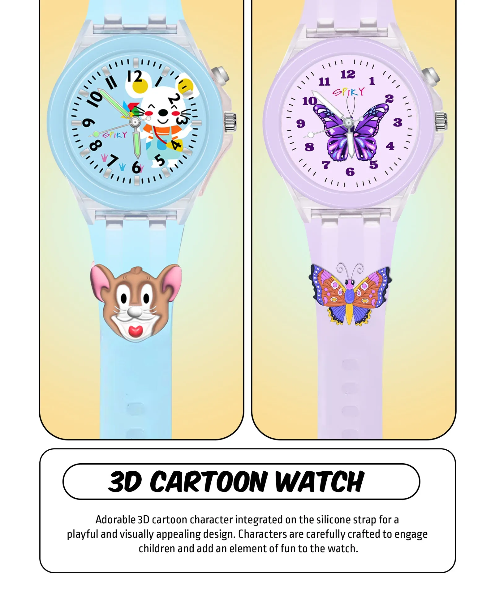 Spiky 3D Astronaut & Rabbit Cartoon Analog Light Watch Combo