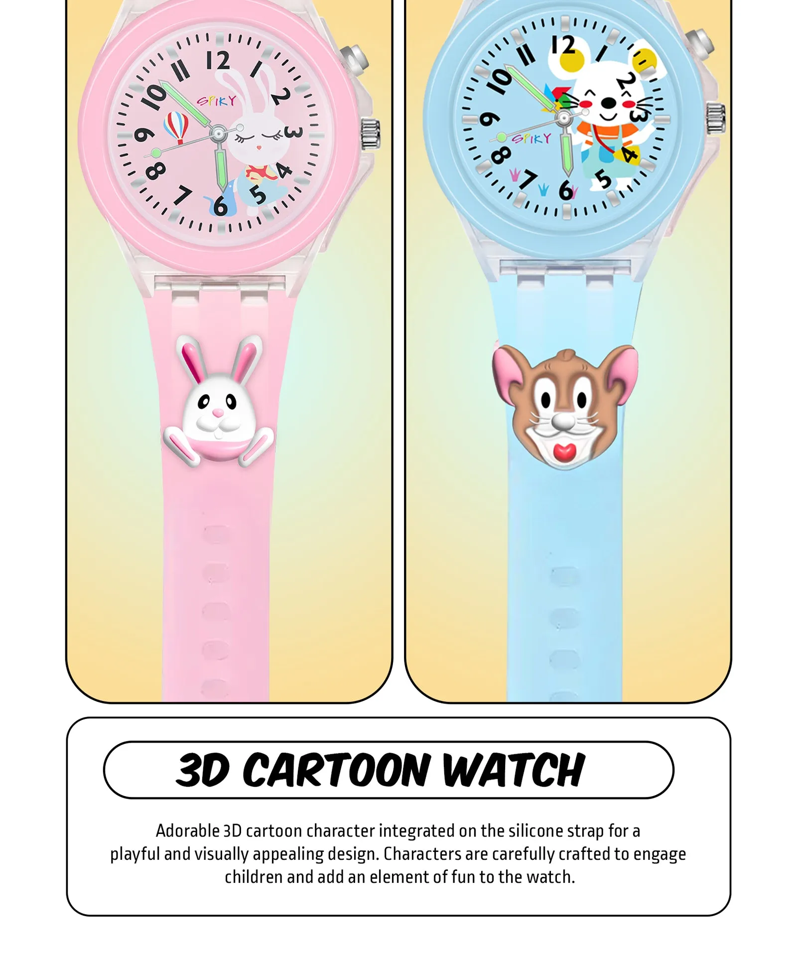 Spiky 3D Astronaut & Rabbit Cartoon Analog Light Watch Combo