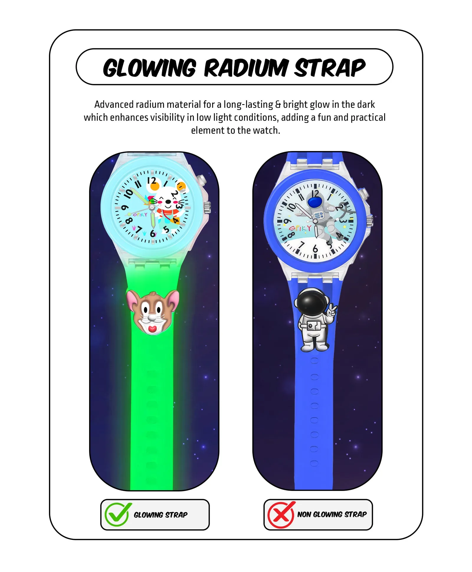 Spiky 3D Astronaut & Rabbit Cartoon Analog Light Watch Combo