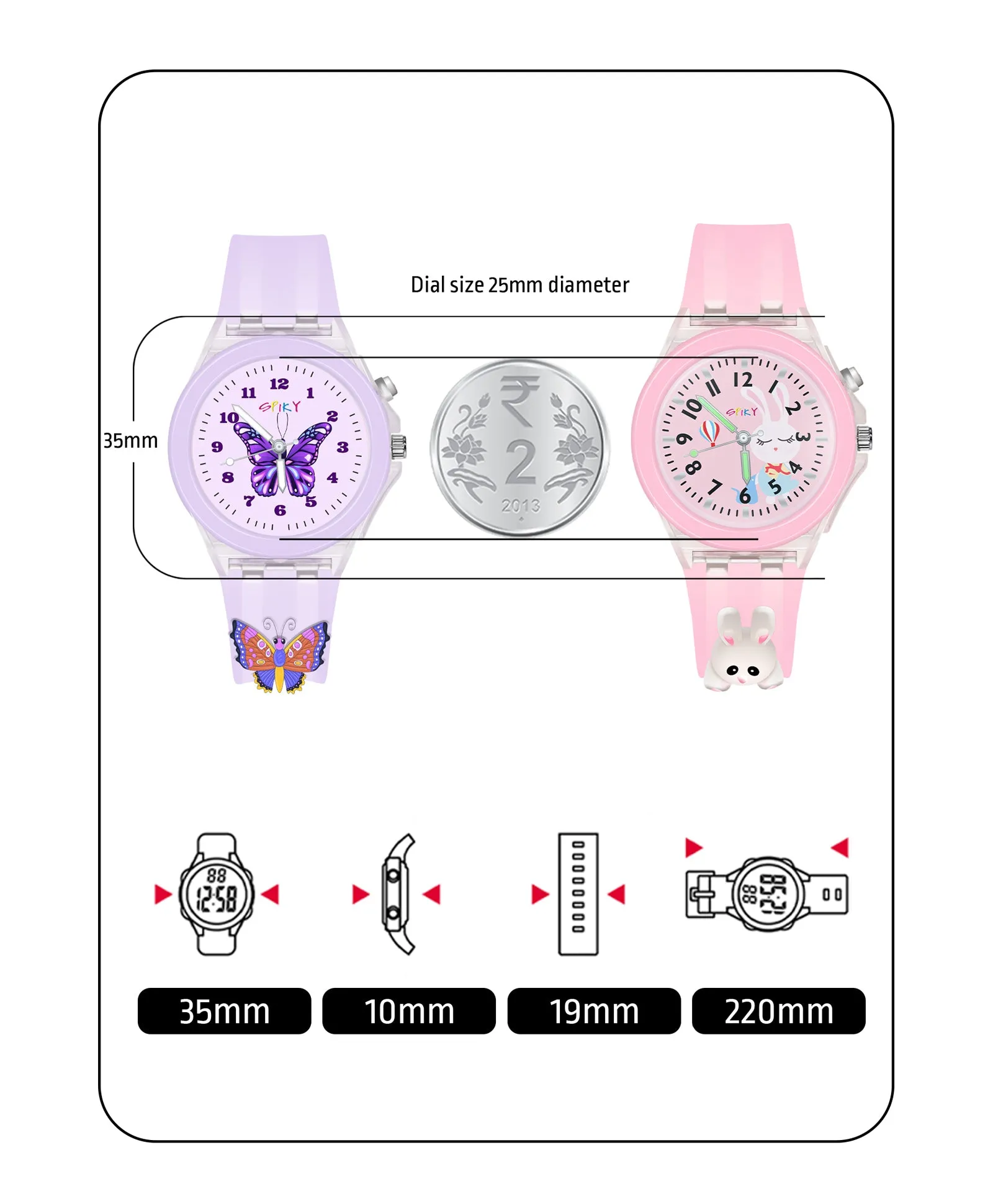 Spiky 3D Astronaut & Rabbit Cartoon Analog Light Watch Combo