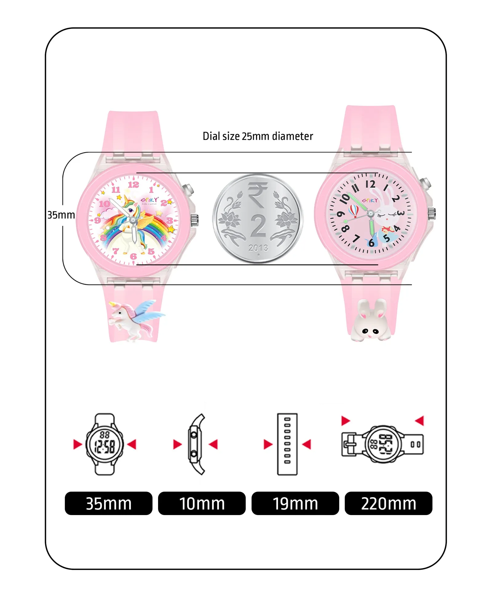 Spiky 3D Astronaut & Rabbit Cartoon Analog Light Watch Combo