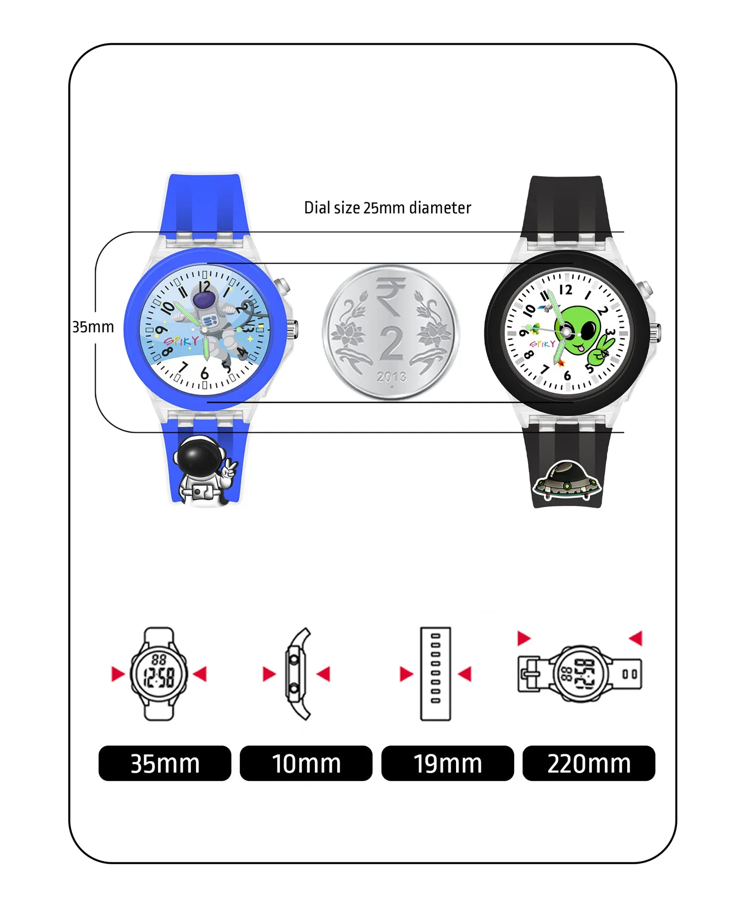 Spiky 3D Astronaut & Rabbit Cartoon Analog Light Watch Combo