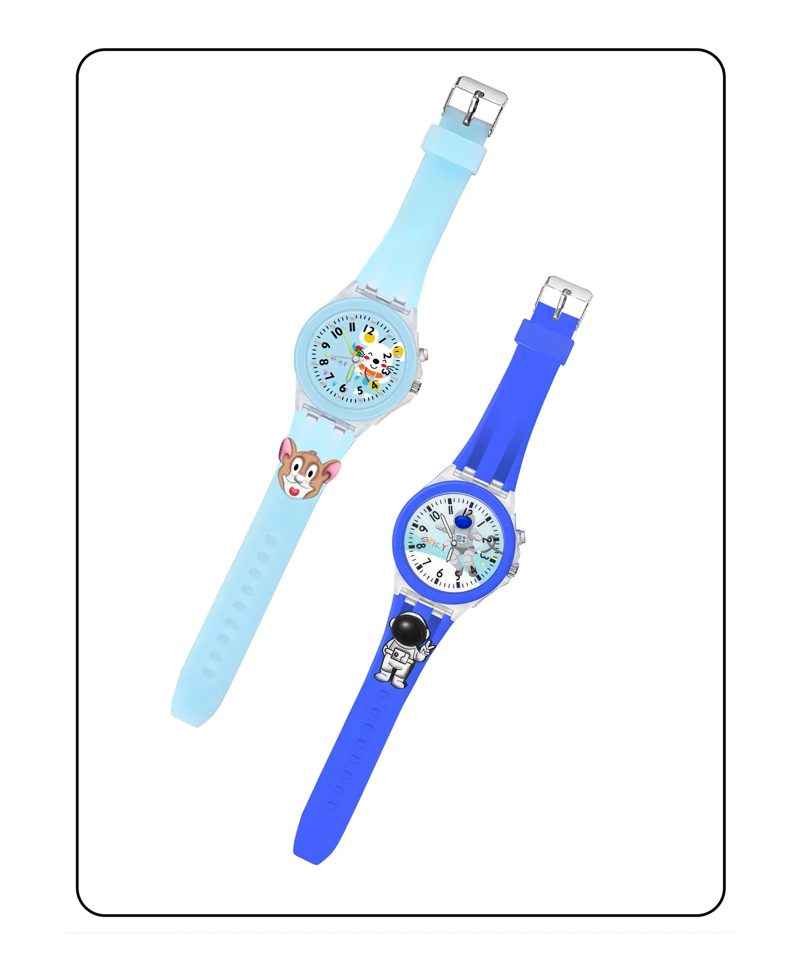Spiky 3D Astronaut & Rabbit Cartoon Analog Light Watch Combo