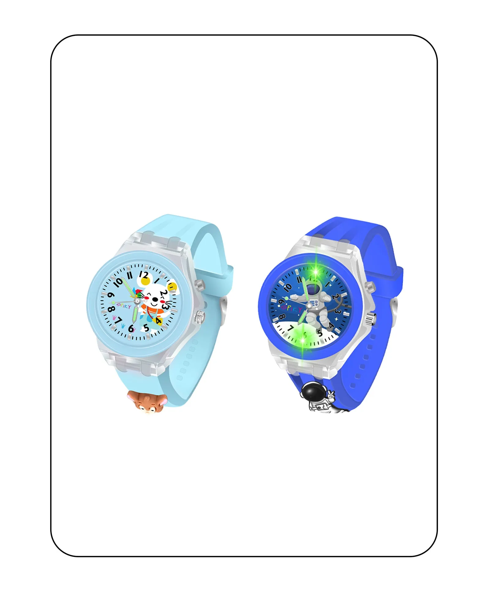 Spiky 3D Astronaut & Rabbit Cartoon Analog Light Watch Combo