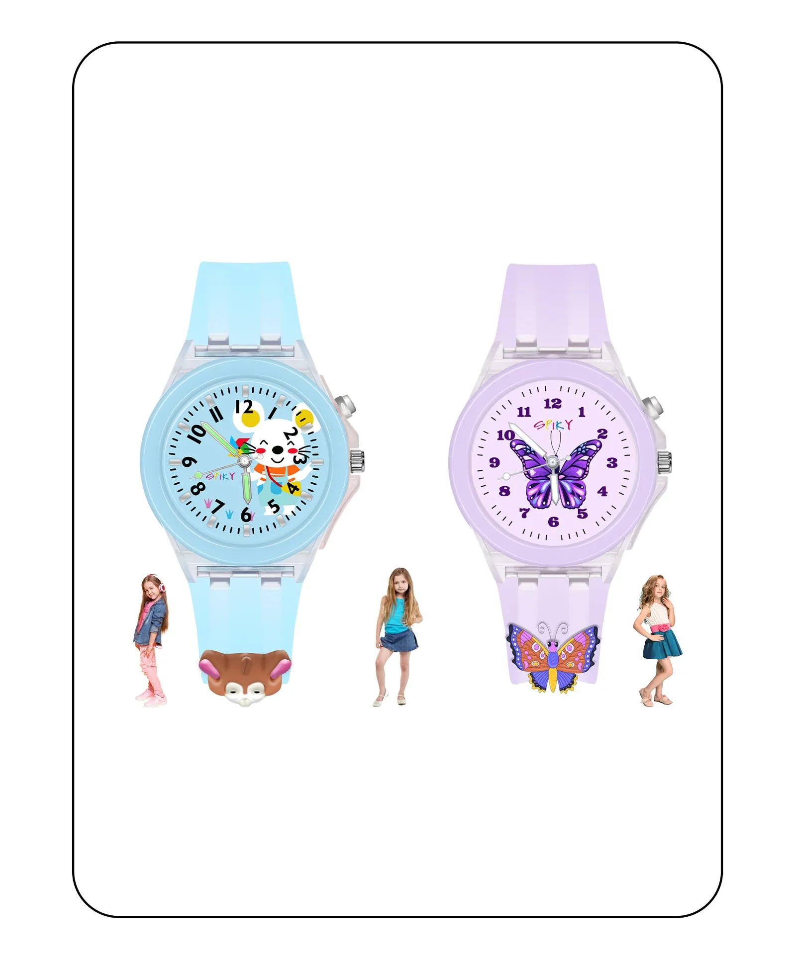 Spiky 3D Astronaut & Rabbit Cartoon Analog Light Watch Combo
