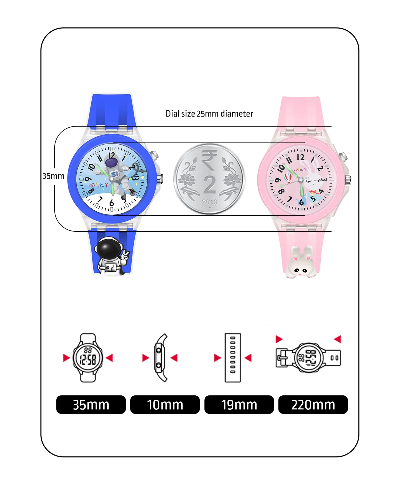 Spiky 3D Astronaut & Rabbit Cartoon Analog Light Watch Combo