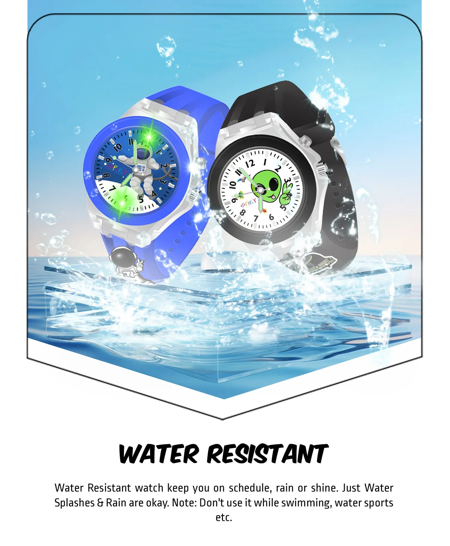 Spiky 3D Astronaut & Rabbit Cartoon Analog Light Watch Combo