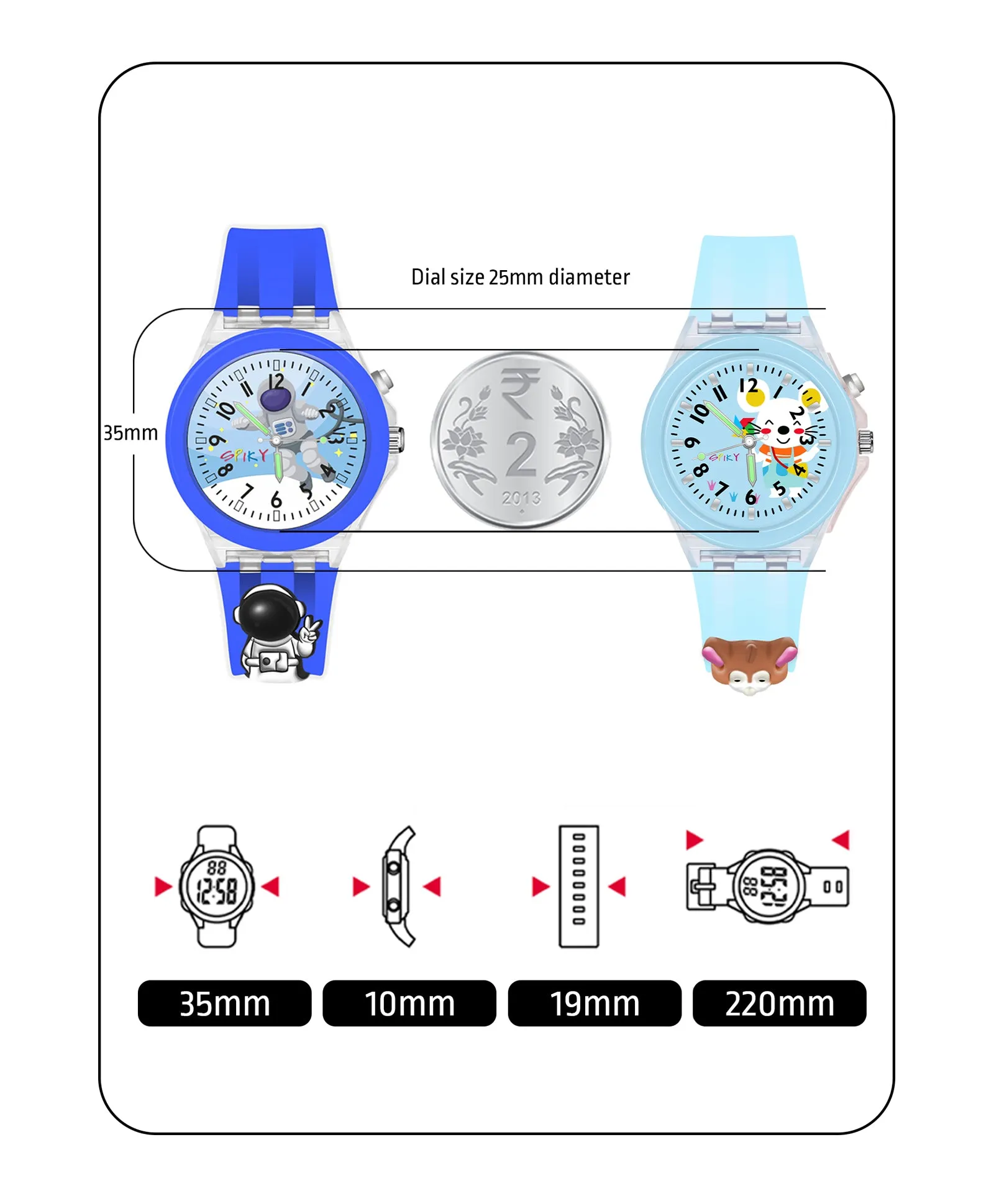 Spiky 3D Astronaut & Rabbit Cartoon Analog Light Watch Combo