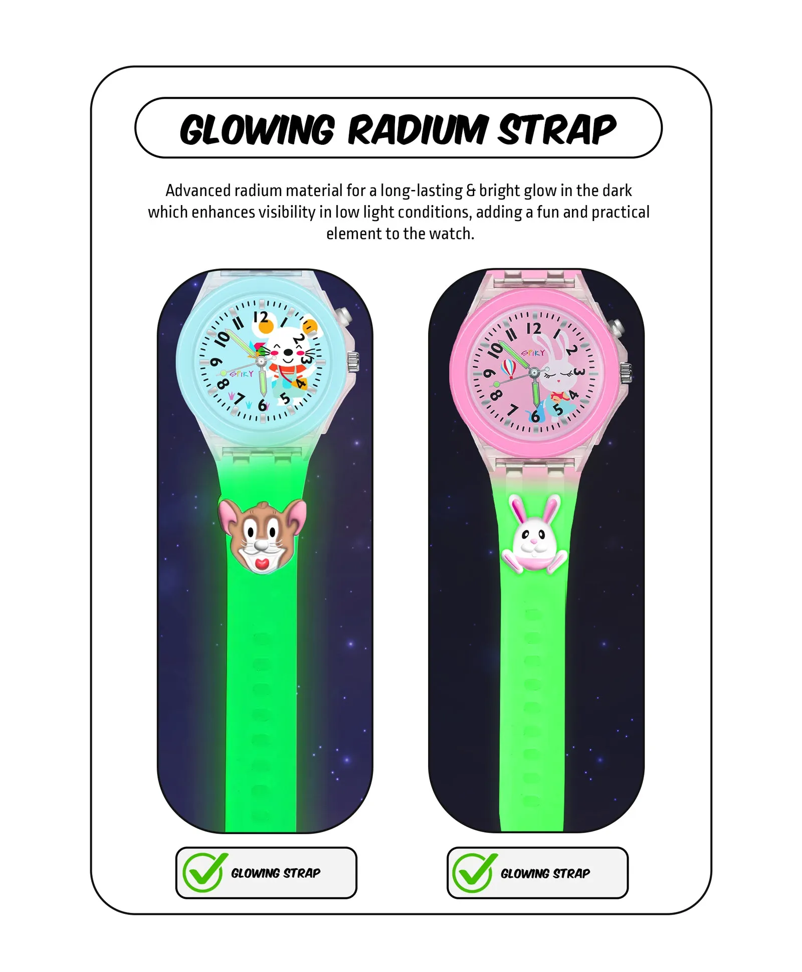 Spiky 3D Astronaut & Rabbit Cartoon Analog Light Watch Combo