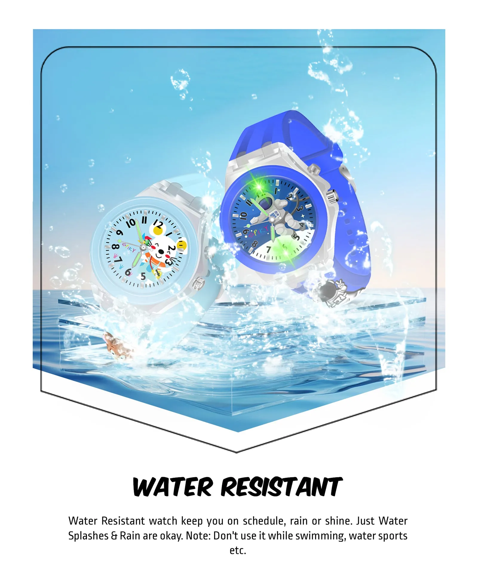 Spiky 3D Astronaut & Rabbit Cartoon Analog Light Watch Combo