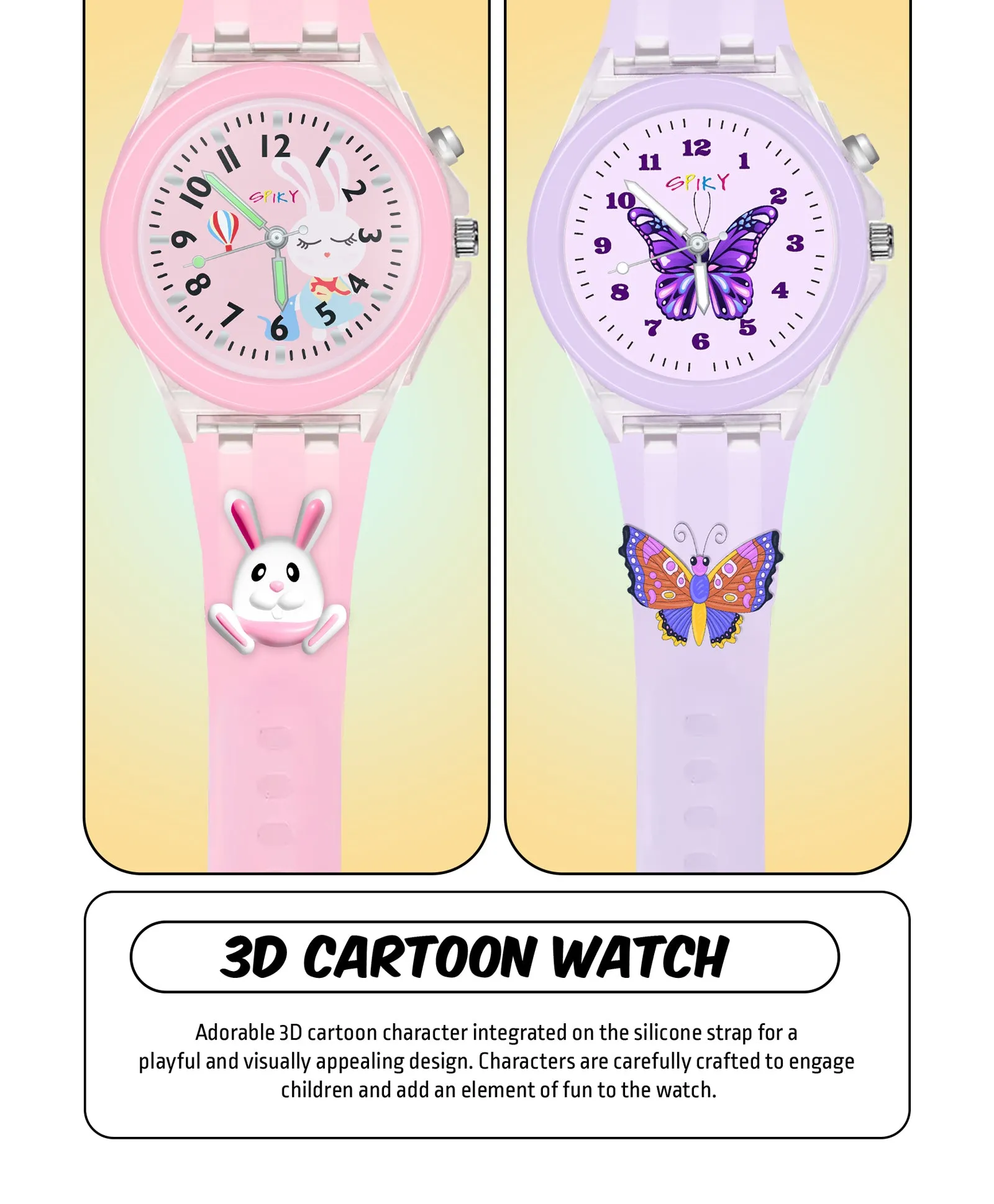 Spiky 3D Astronaut & Rabbit Cartoon Analog Light Watch Combo