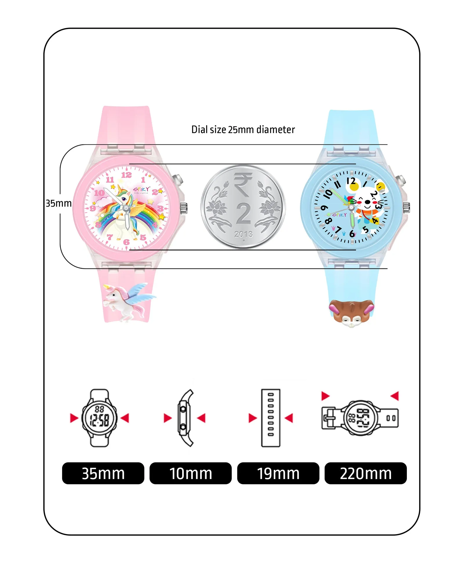 Spiky 3D Astronaut & Rabbit Cartoon Analog Light Watch Combo