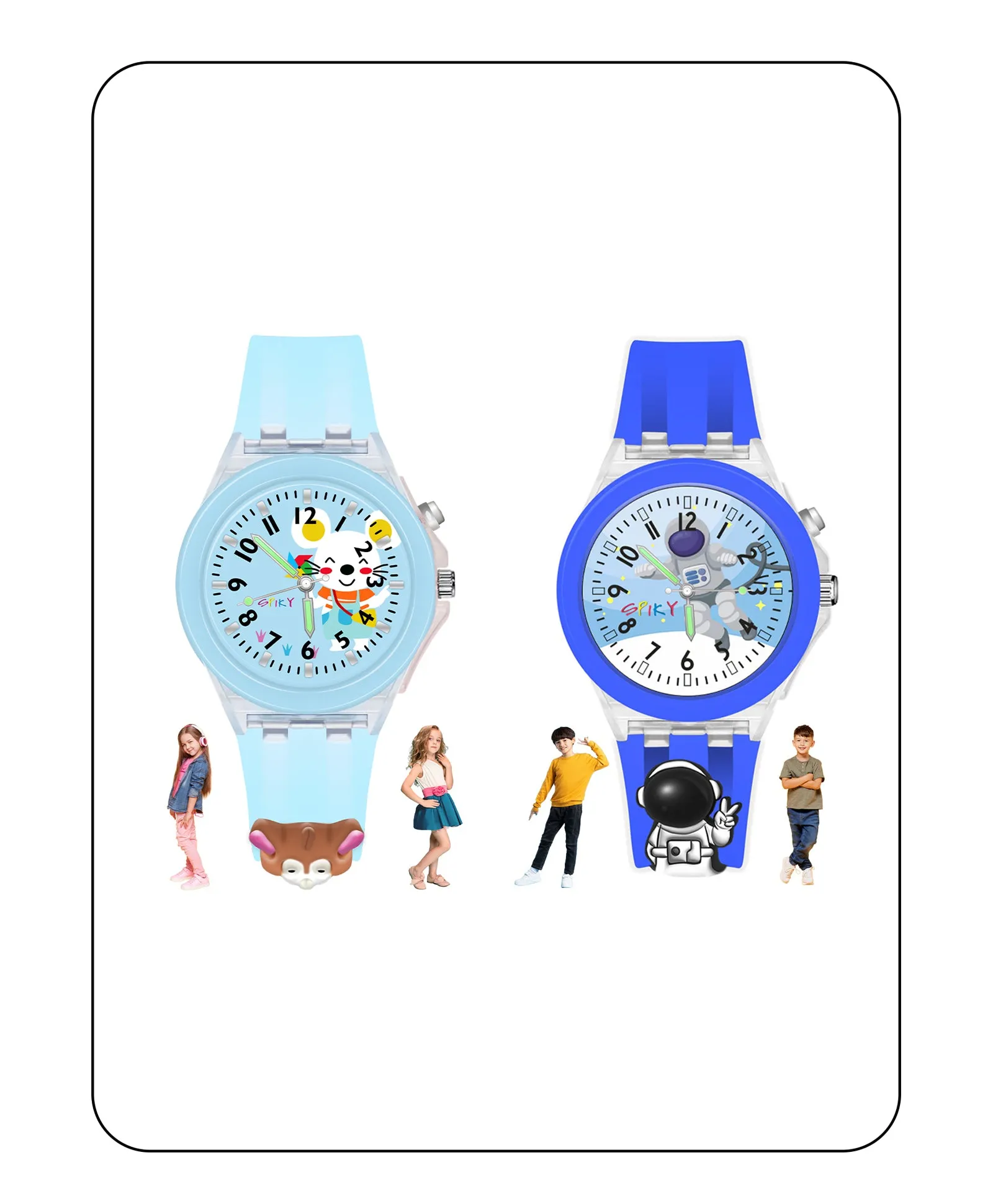 Spiky 3D Astronaut & Rabbit Cartoon Analog Light Watch Combo