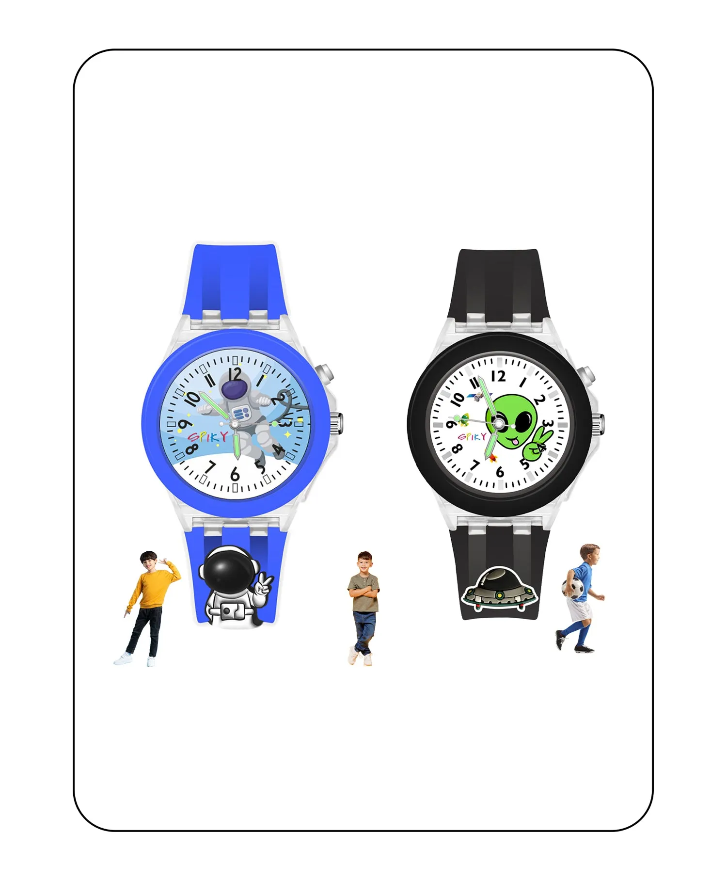 Spiky 3D Astronaut & Rabbit Cartoon Analog Light Watch Combo