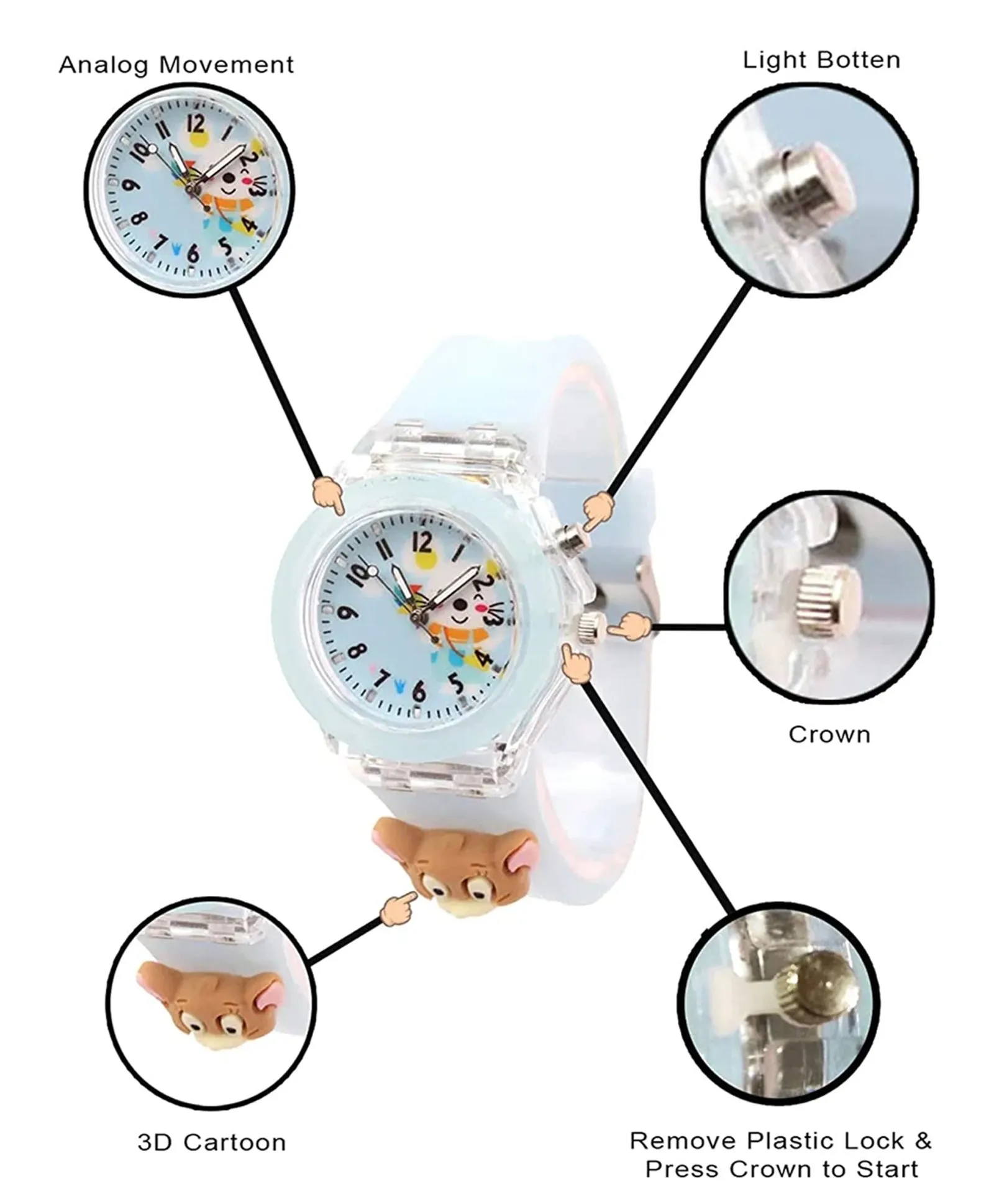 Spiky 3D Cartoon Spaceship Analog Light Watch for Kids Boys & Girls - Black