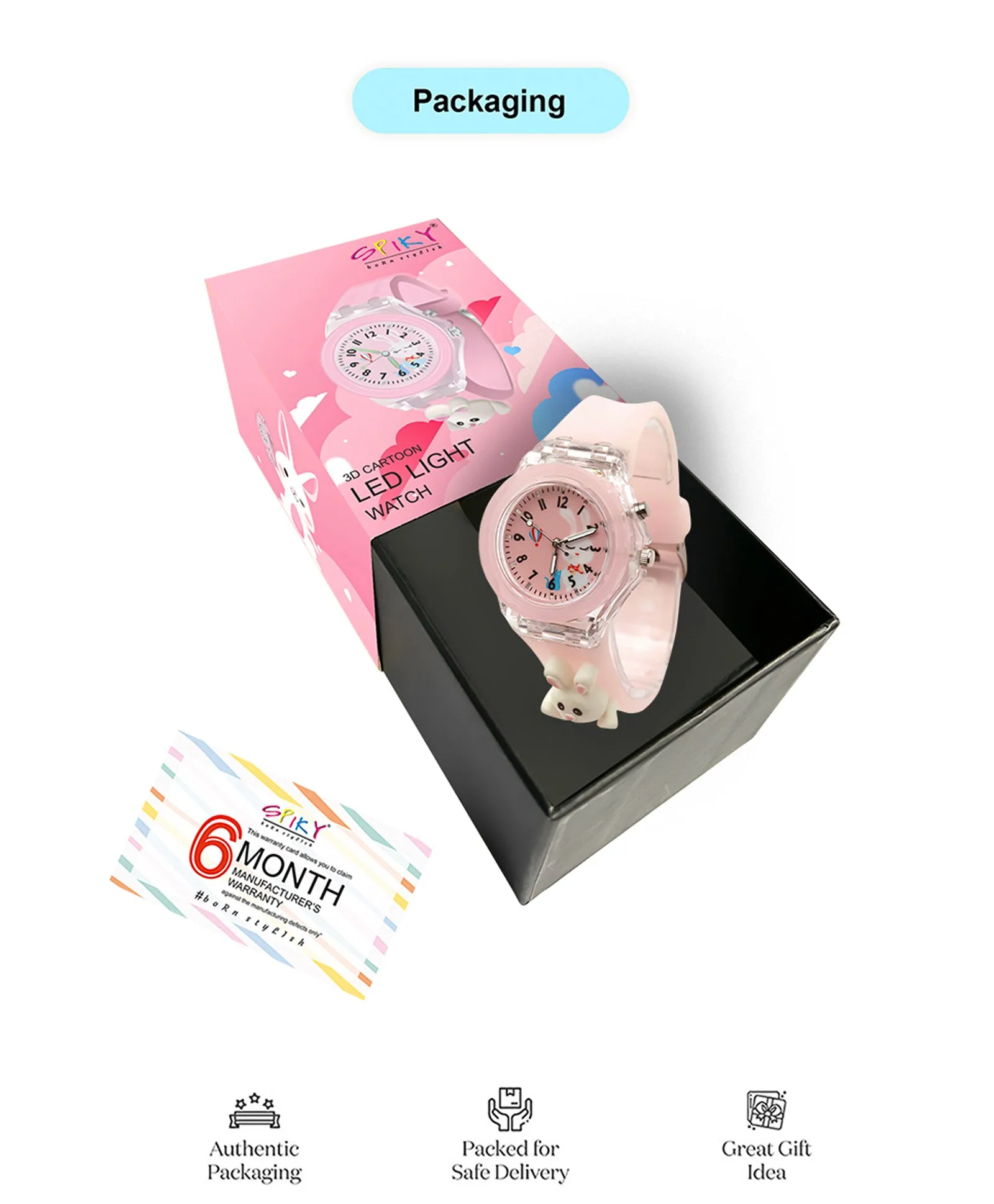 Spiky 3D Cartoon Spaceship Analog Light Watch for Kids Boys & Girls - Black