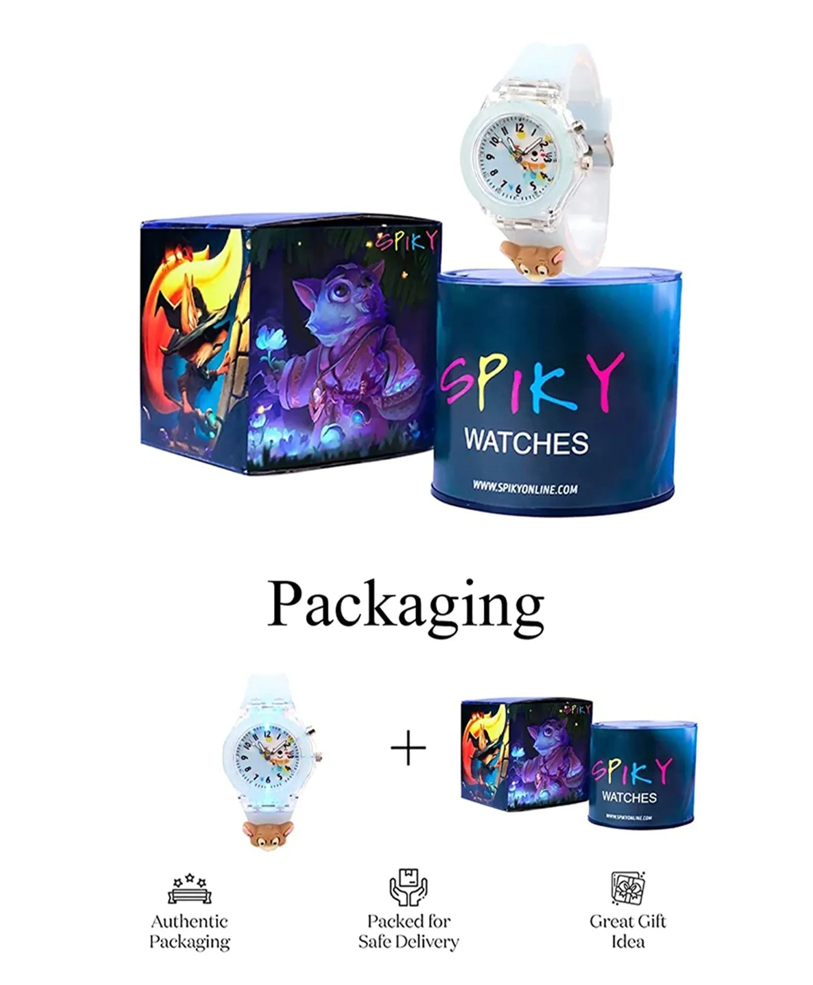 Spiky 3D Cartoon Spaceship Analog Light Watch for Kids Boys & Girls - Black