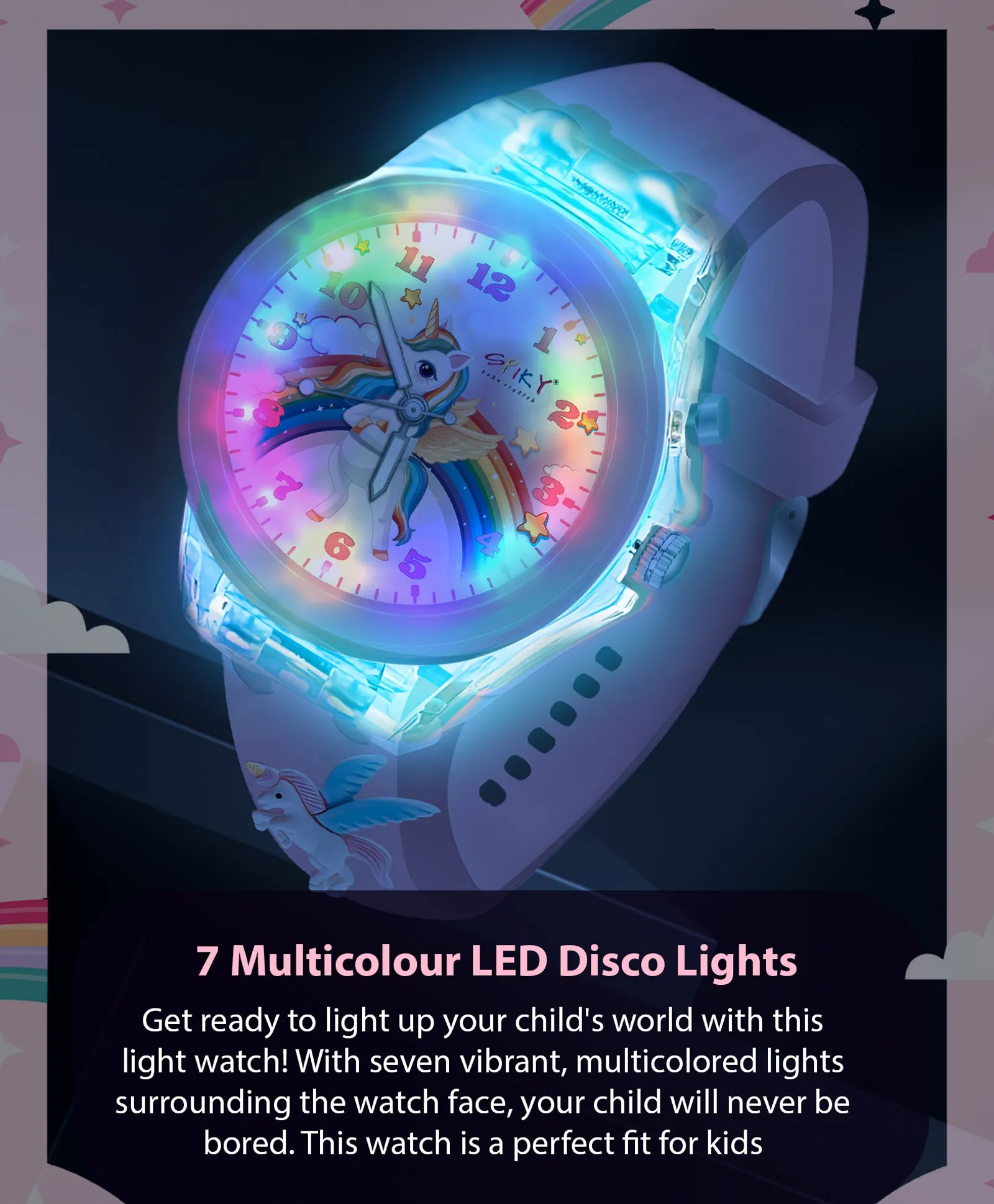Spiky 3D Cartoon Spaceship Analog Light Watch for Kids Boys & Girls - Black