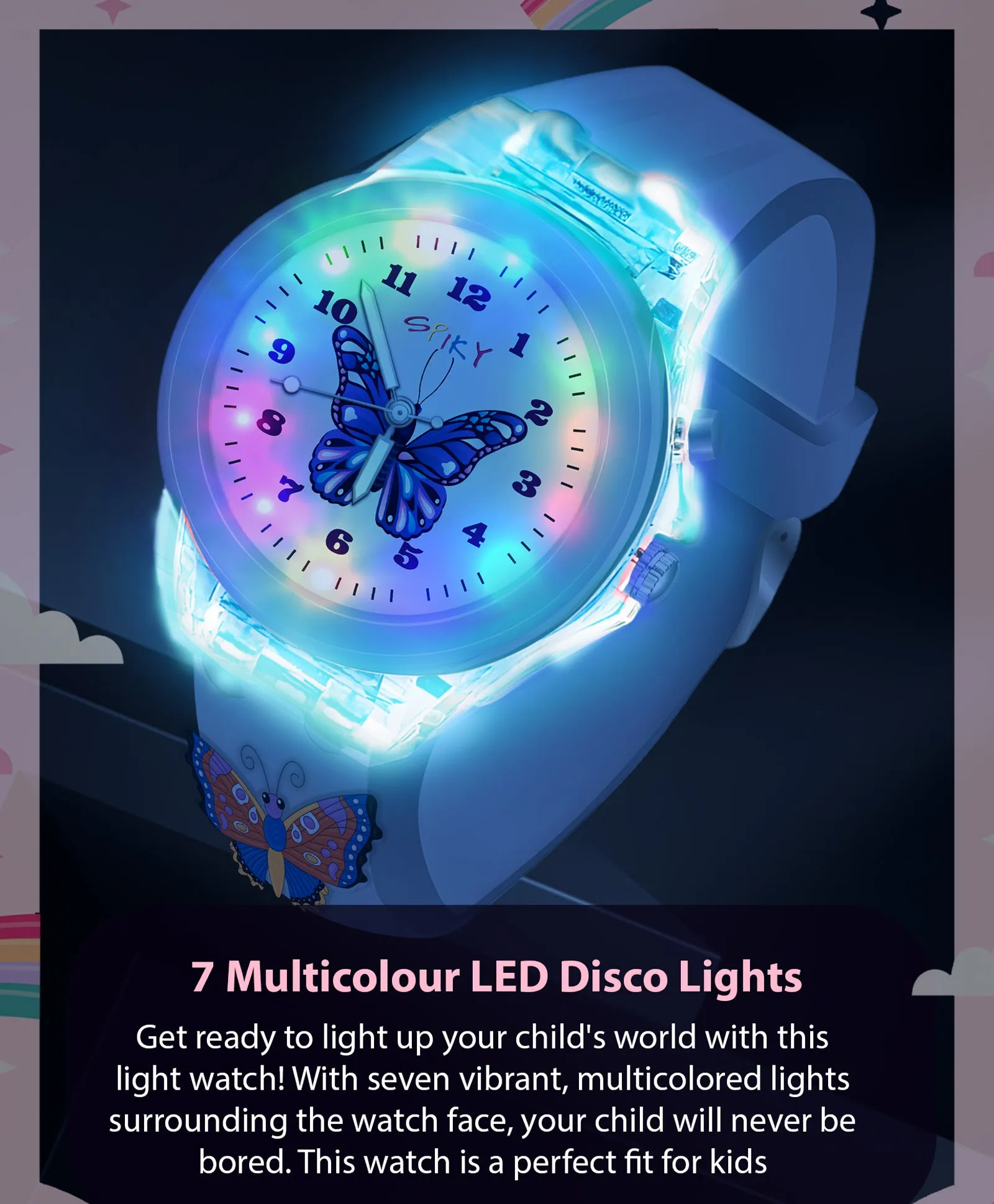 Spiky 3D Cartoon Spaceship Analog Light Watch for Kids Boys & Girls - Black