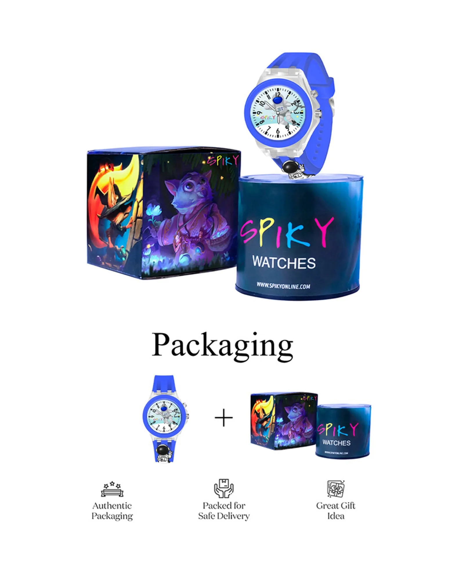 Spiky 3D Cartoon Spaceship Analog Light Watch for Kids Boys & Girls - Black