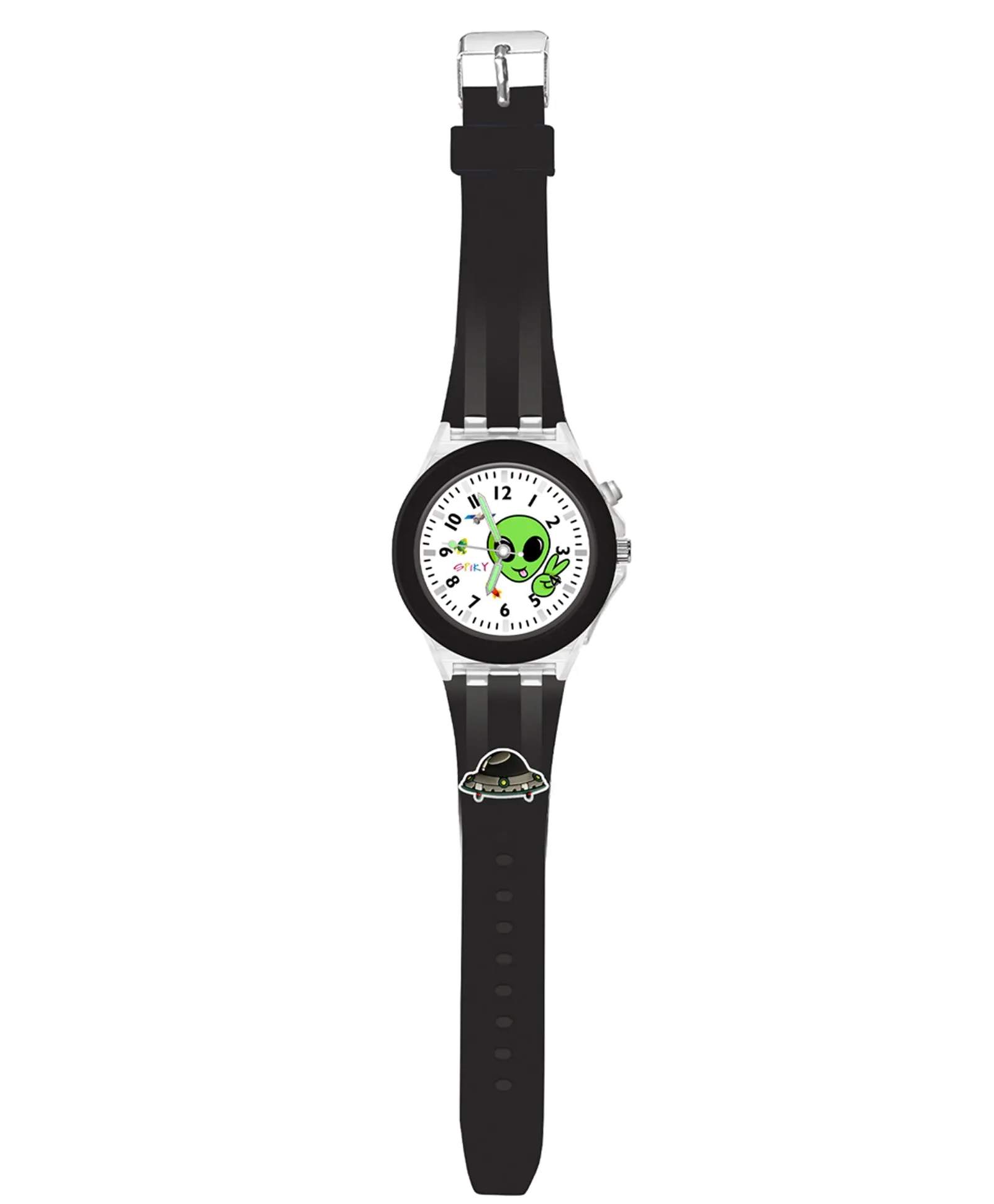 Spiky 3D Cartoon Spaceship Analog Light Watch for Kids Boys & Girls - Black